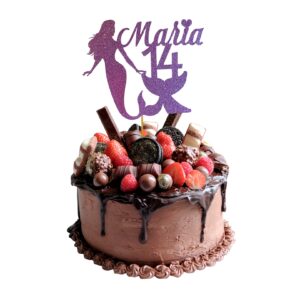 Mermaid Under the Sea Glitter Cake Topper – Birthday Party Decoration – Custom Color
