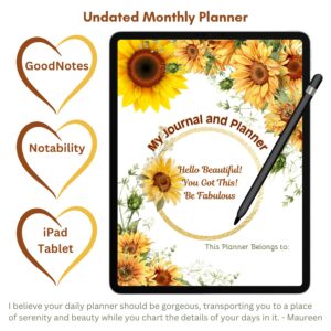 Sunflowers Digital Planner — iPad & Tablet | GoodNotes + Notability | Undated 80-Page Hyperlinked PDF