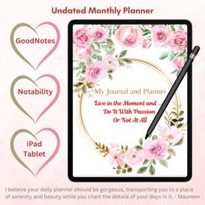 Pink Roses Digital Planner — iPad & Tablet | GoodNotes + Notability | Undated 80-Page Hyperlinked PDF