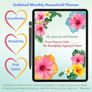 Tropical Flowers Household Management Digital Planner | Home Organizer | Cleaning Meal Schedule Daily Appointment Tracker