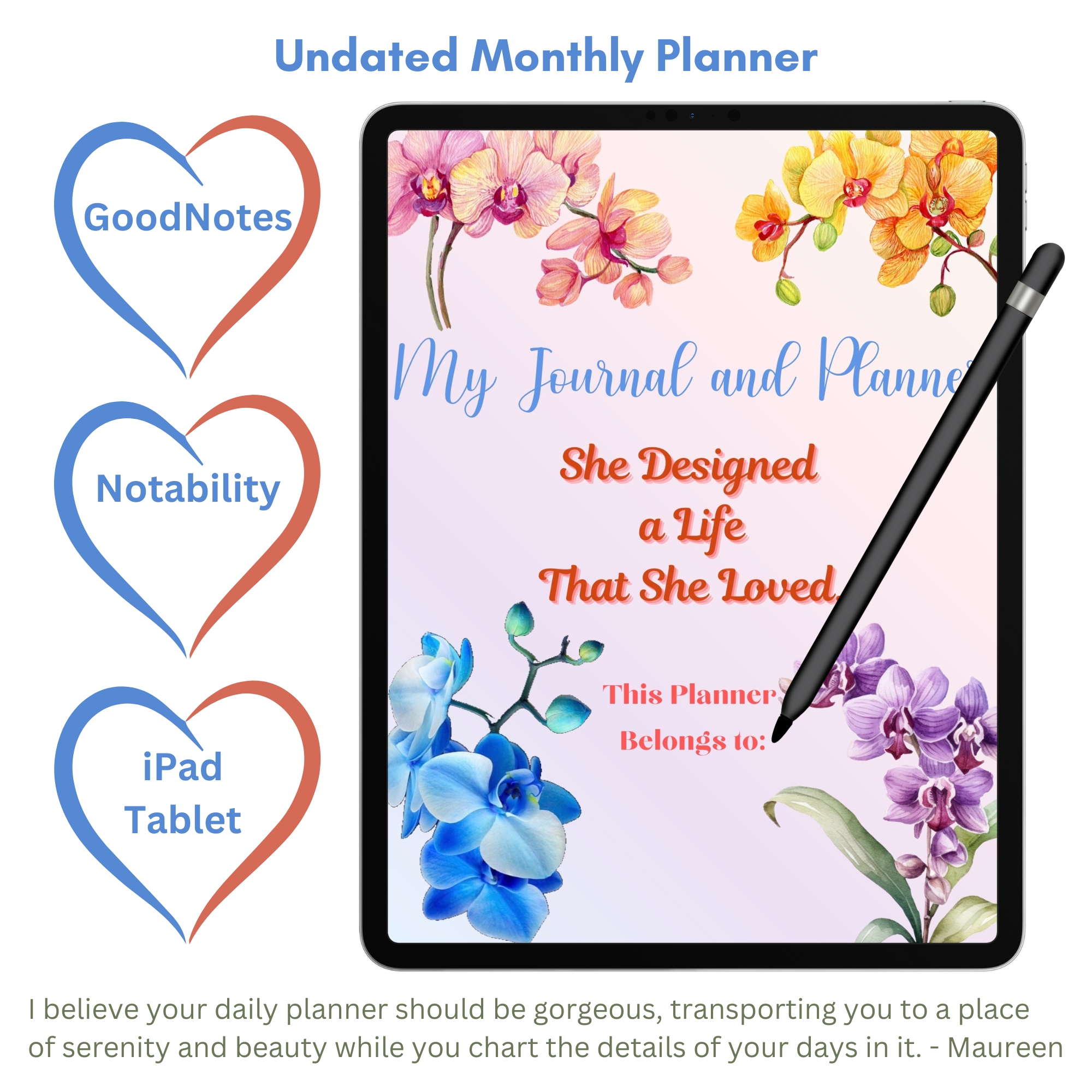 Tropical Orchids Digital Planner | iPad, Tablet | GoodNotes & Notability | Undated 80-Page Hyperlinked PDF