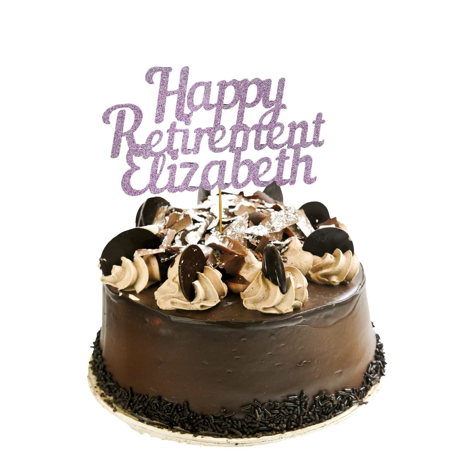 Happy Retirement Glitter Cake Topper – Personalized Any Name – Custom Color