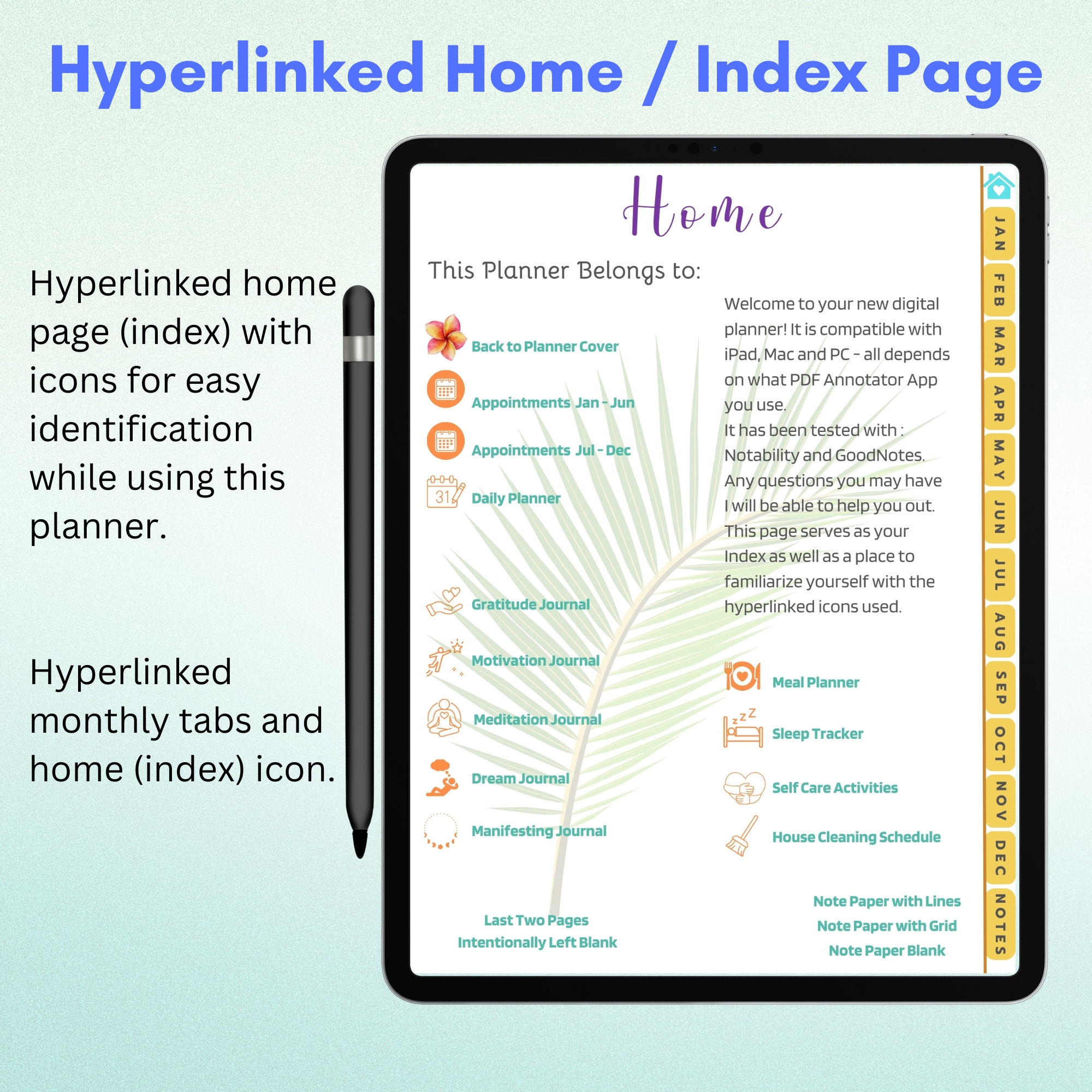 Tropical Flowers Digital Planner — iPad & Tablet | GoodNotes + Notability | Undated 80-Page Hyperlinked PDF