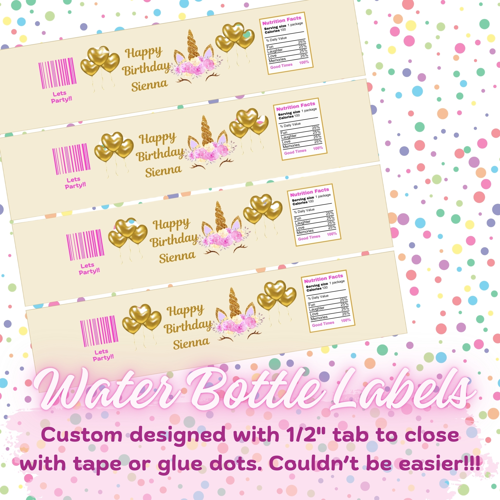 • Kids Unicorn Gold Glitter Birthday Invitation Bundle