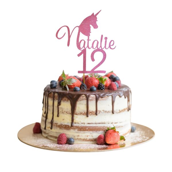 Unicorn Personalized Name and Age Cake Topper – Style 02