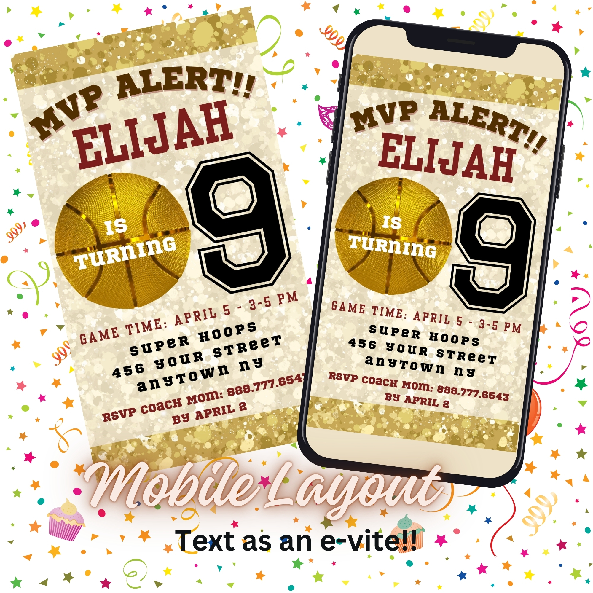 Kids Basketball Birthday Party Invitation Bundle – MVP Theme – Digital Printable
