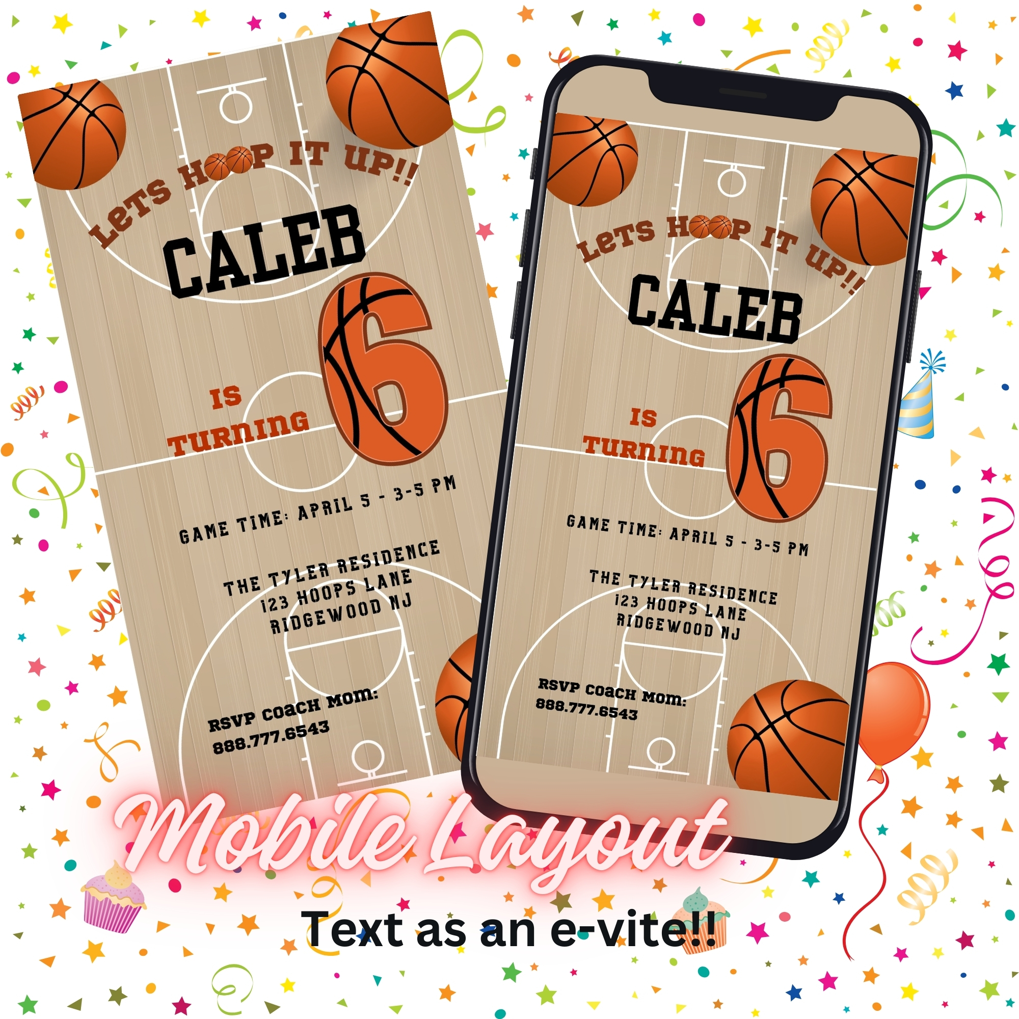 Kids Basketball Birthday Party Invitation Bundle – Court Theme – Digital Printable
