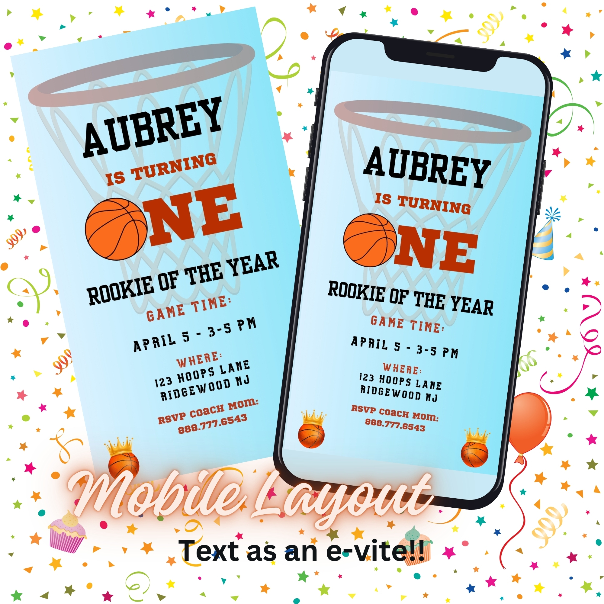 Kids Basketball Birthday Party Invitation Bundle – Rookie Theme – Digital Printable