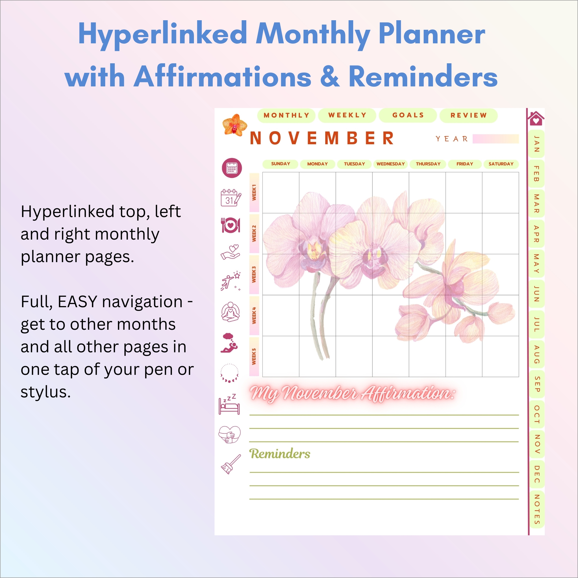 Tropical Orchids Digital Planner | iPad, Tablet | GoodNotes & Notability | Undated 80-Page Hyperlinked PDF