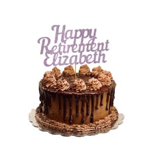 Happy Retirement Glitter Cake Topper – Personalized Any Name – Custom Color