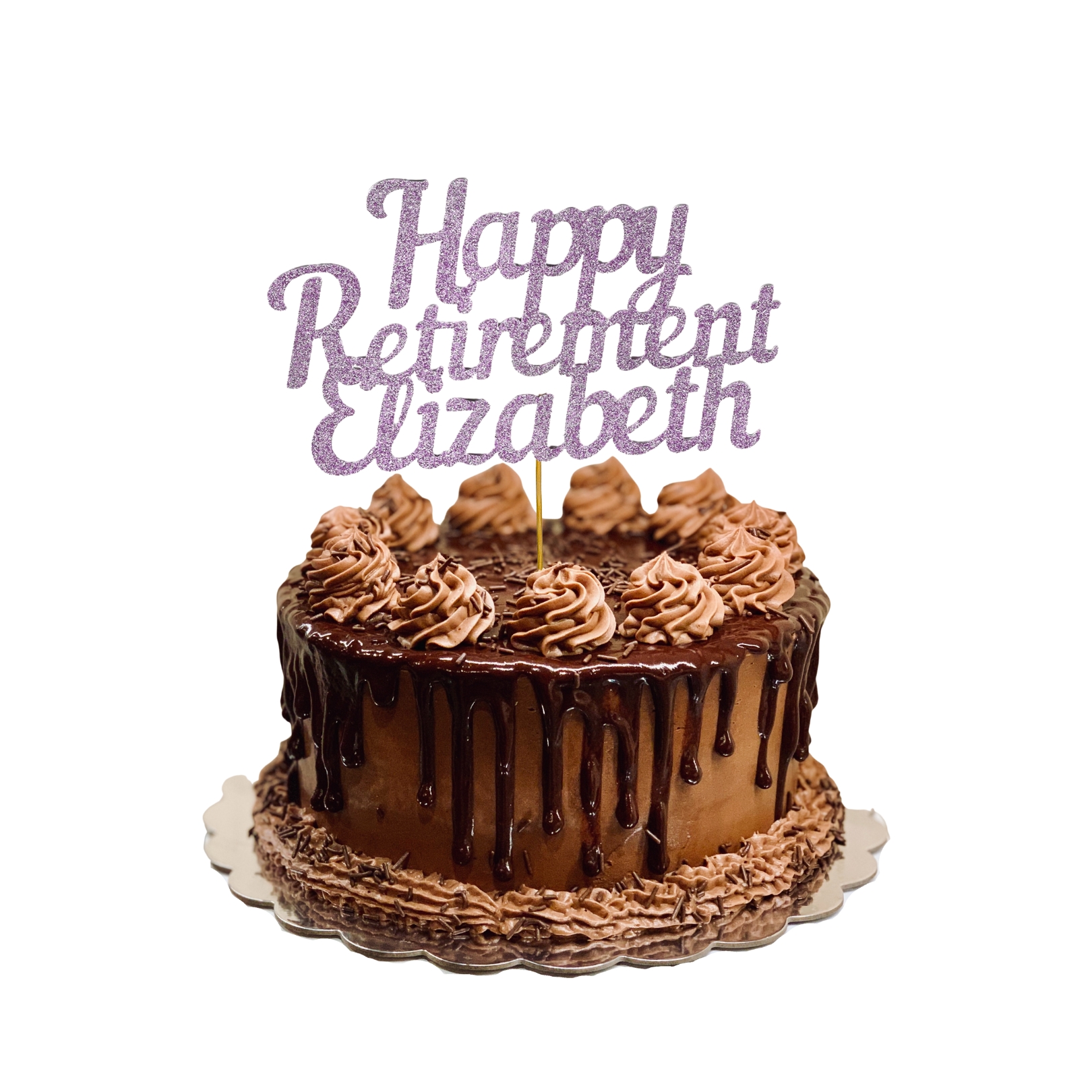 Happy Retirement Glitter Cake Topper – Personalized Any Name – Custom Color