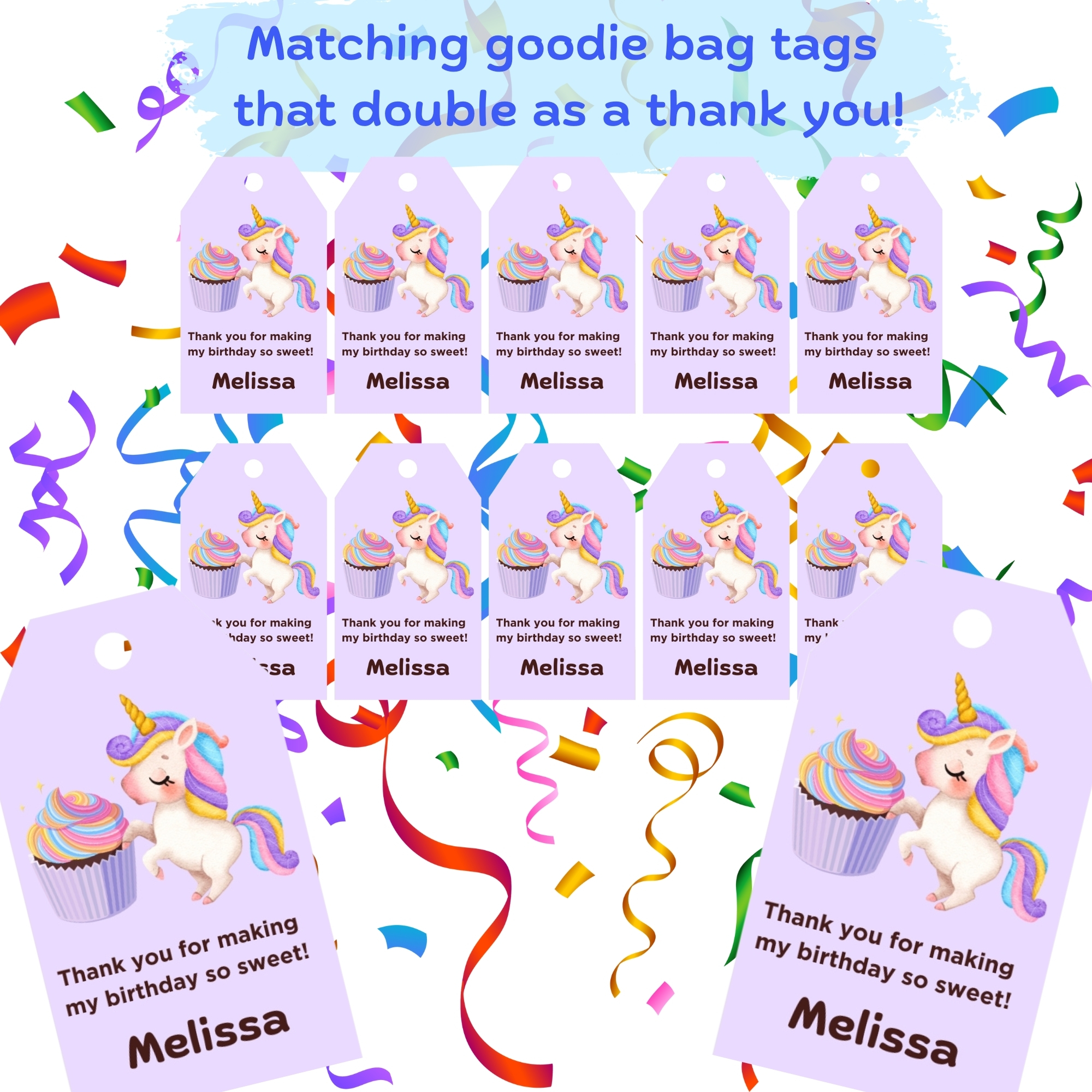 Kids Unicorn Cupcake Birthday Party Invitation Bundle Digital Printable