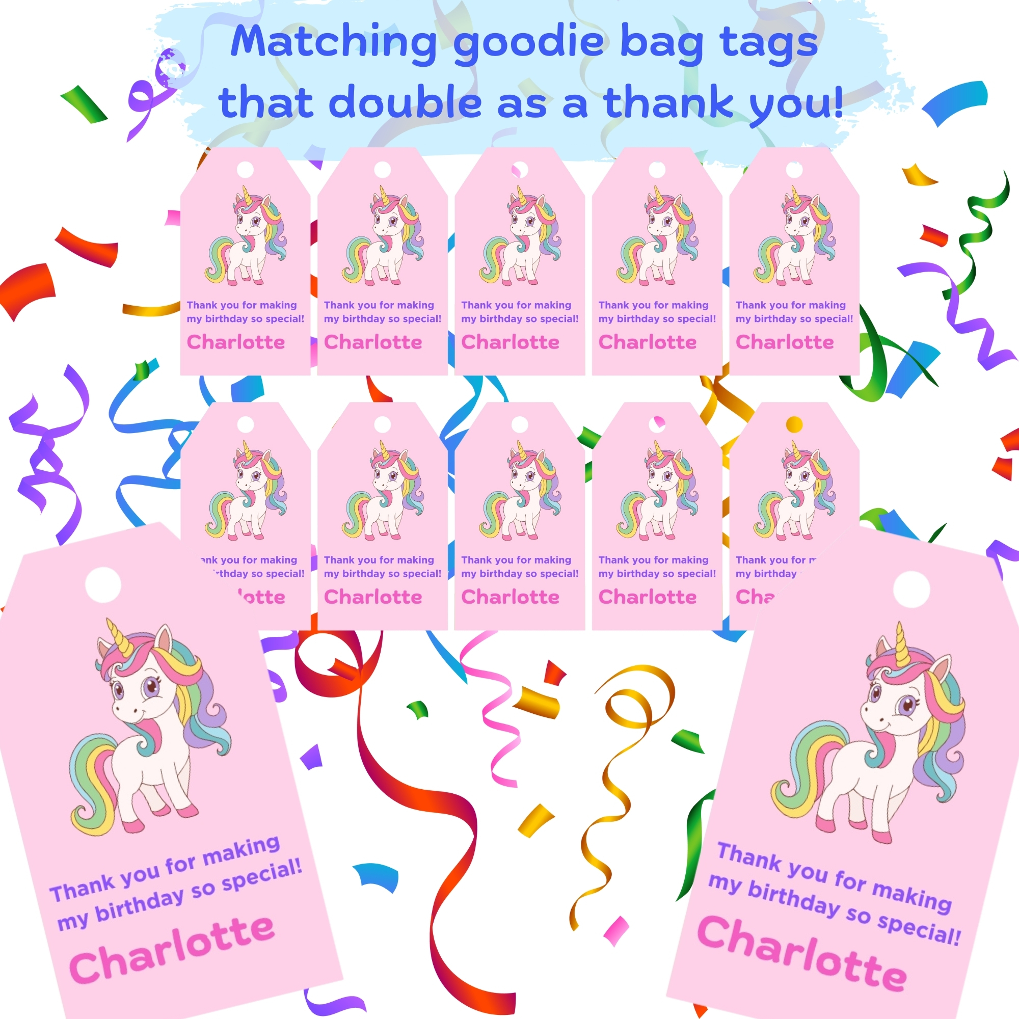 Kids Unicorn Rainbow Birthday Party Invitation Bundle Digital Printable