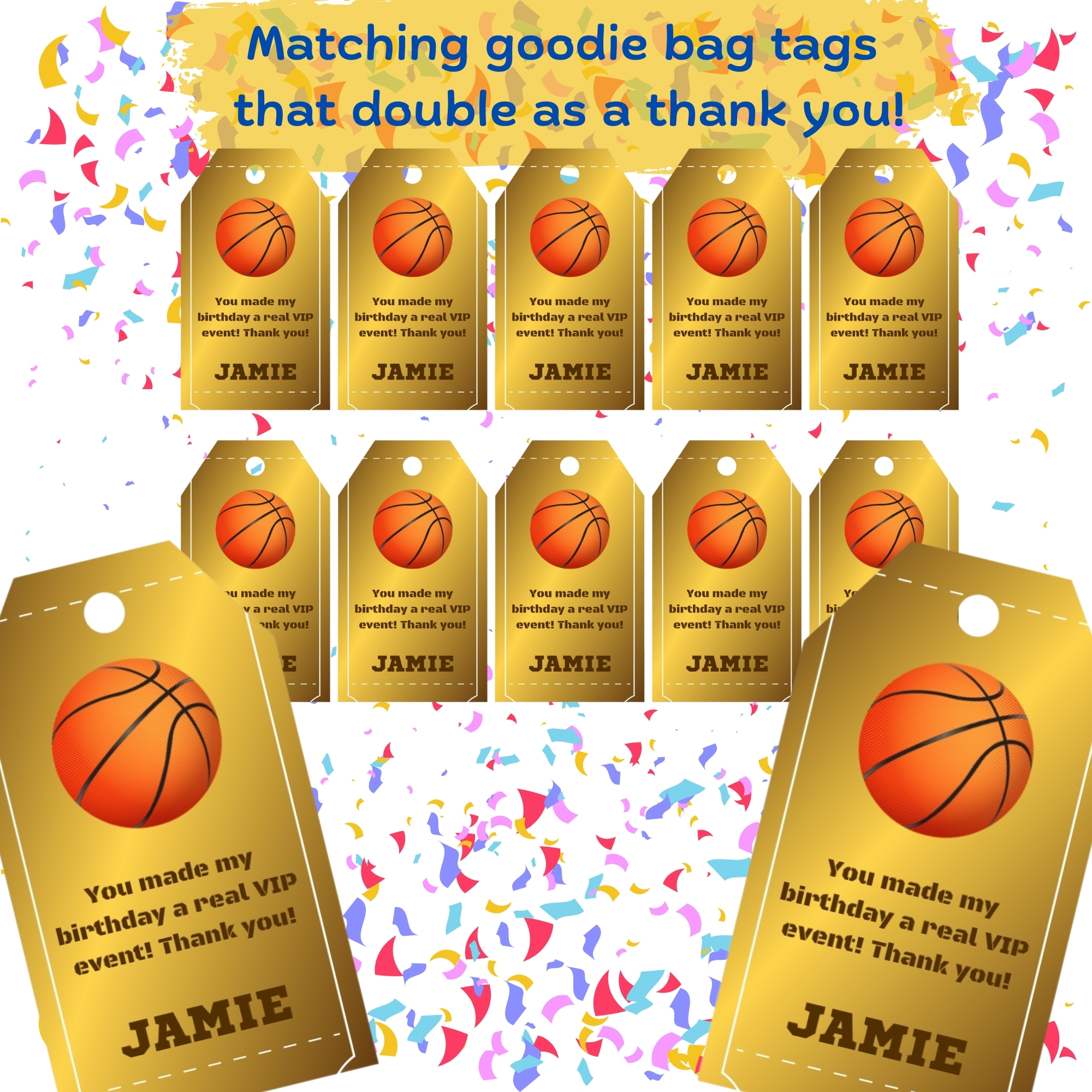 Kids Basketball Birthday Party Invitation Bundle – VIP Pass Theme – Digital Printable