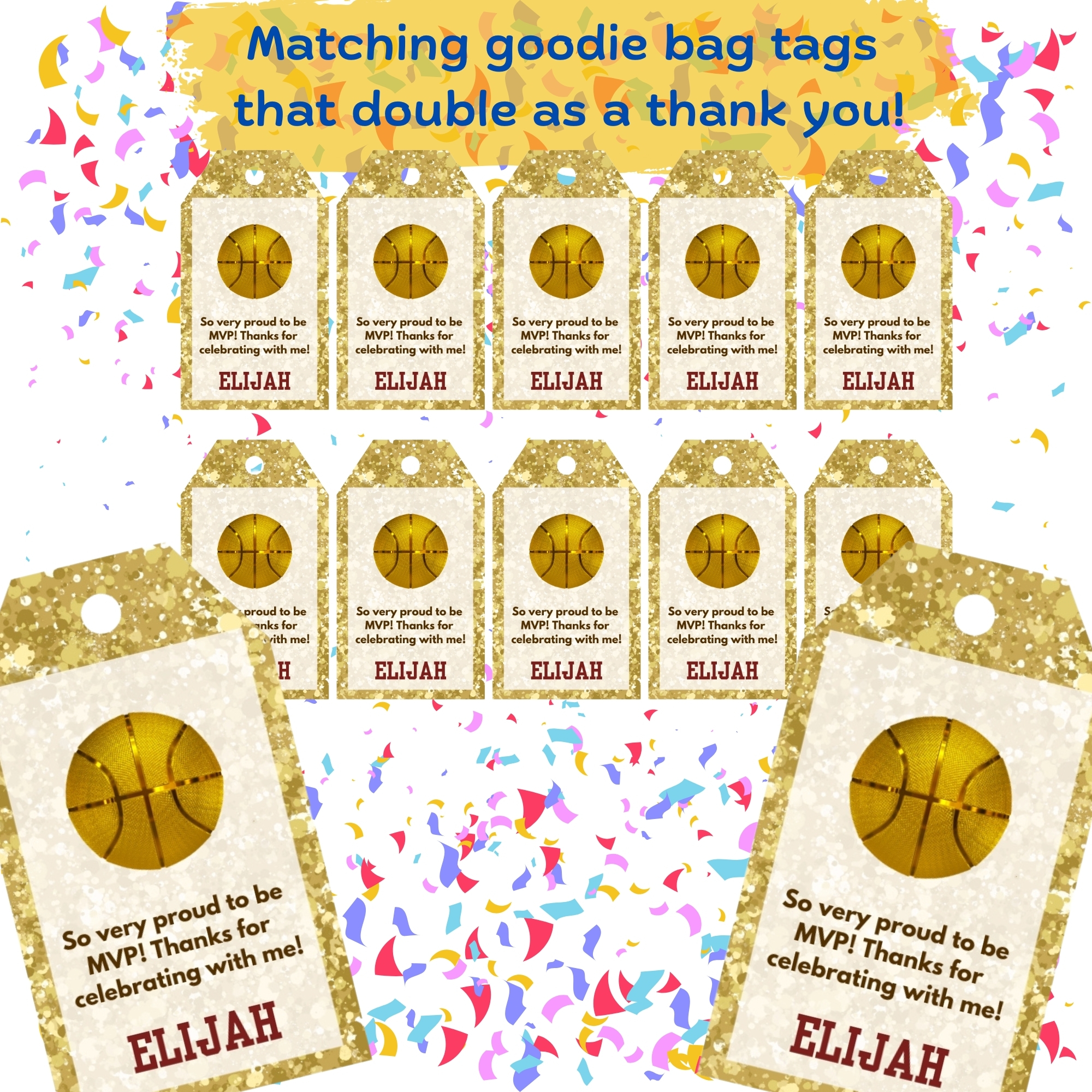 Kids Basketball Birthday Party Invitation Bundle – MVP Theme – Digital Printable