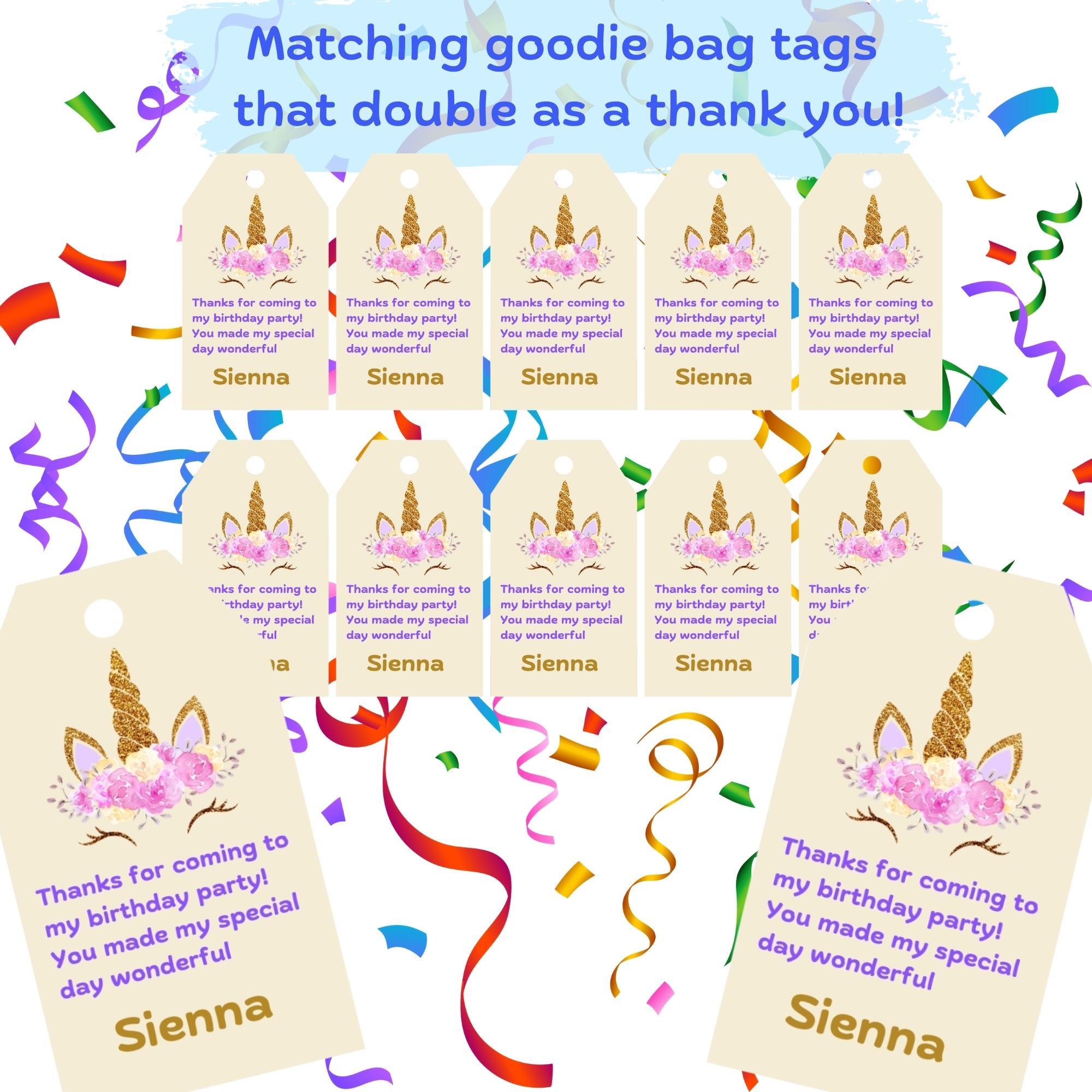 • Kids Unicorn Gold Glitter Birthday Invitation Bundle