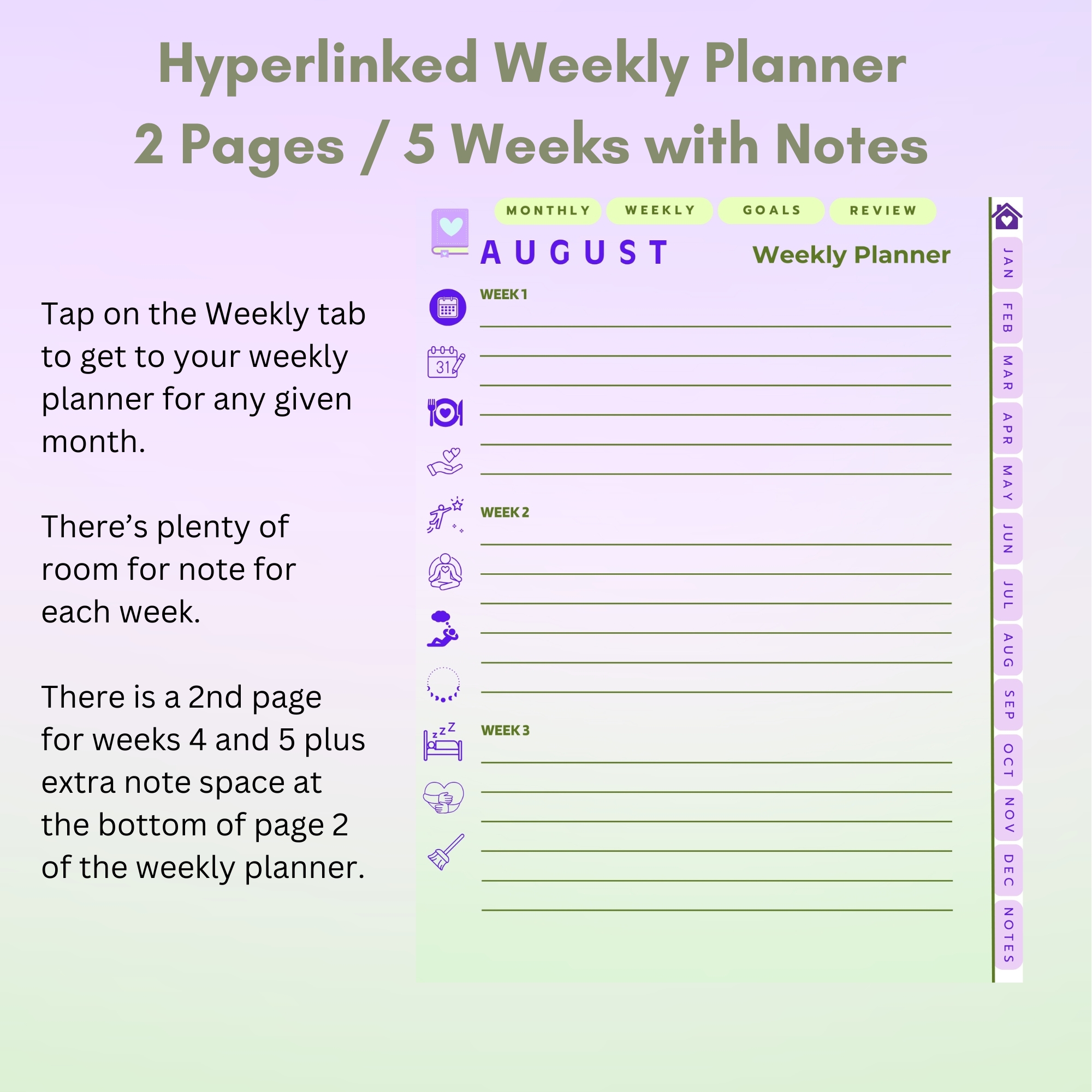 Lavender Digital Planner — iPad & Tablet | GoodNotes + Notability | Undated 80-Page Hyperlinked PDF