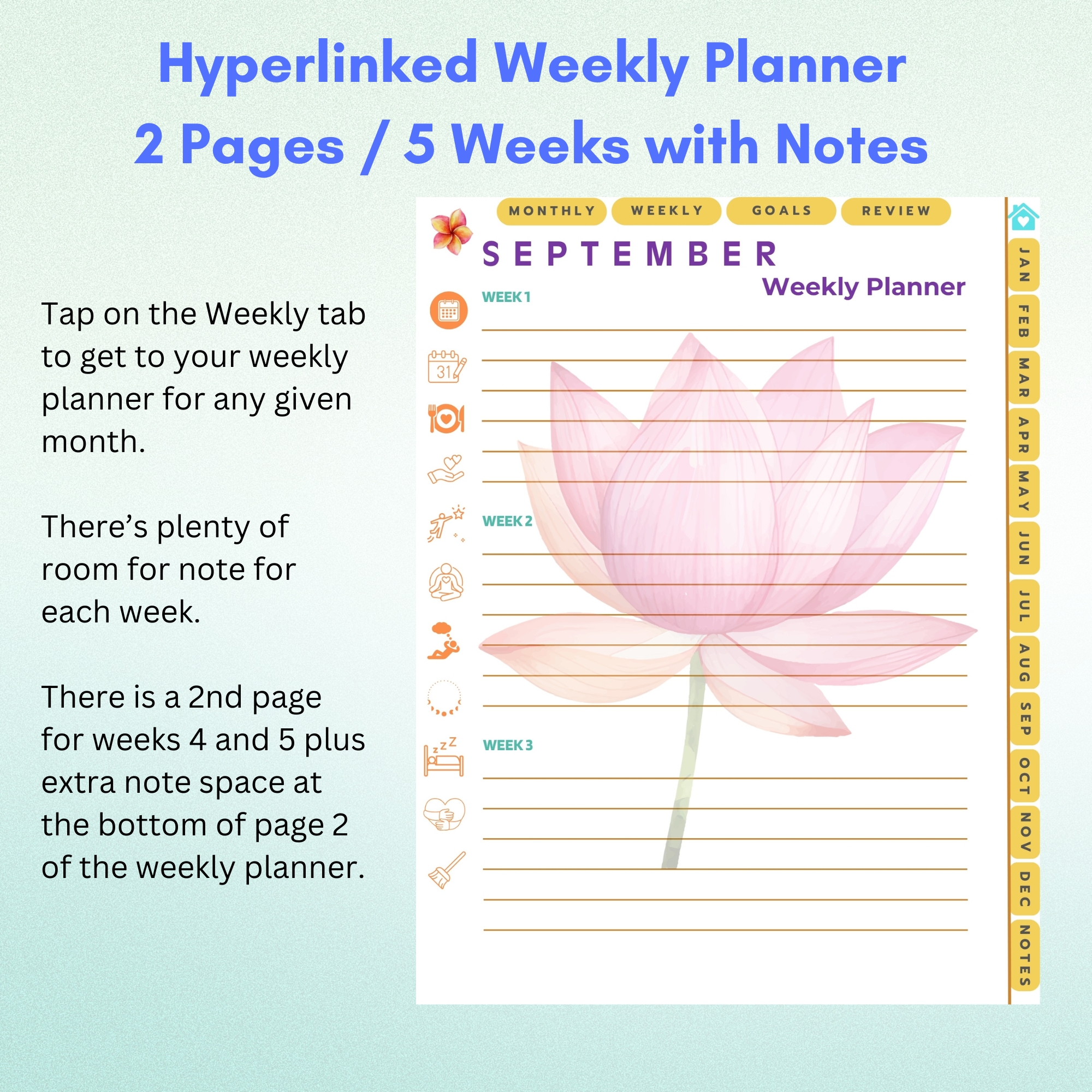 Tropical Flowers Digital Planner — iPad & Tablet | GoodNotes + Notability | Undated 80-Page Hyperlinked PDF