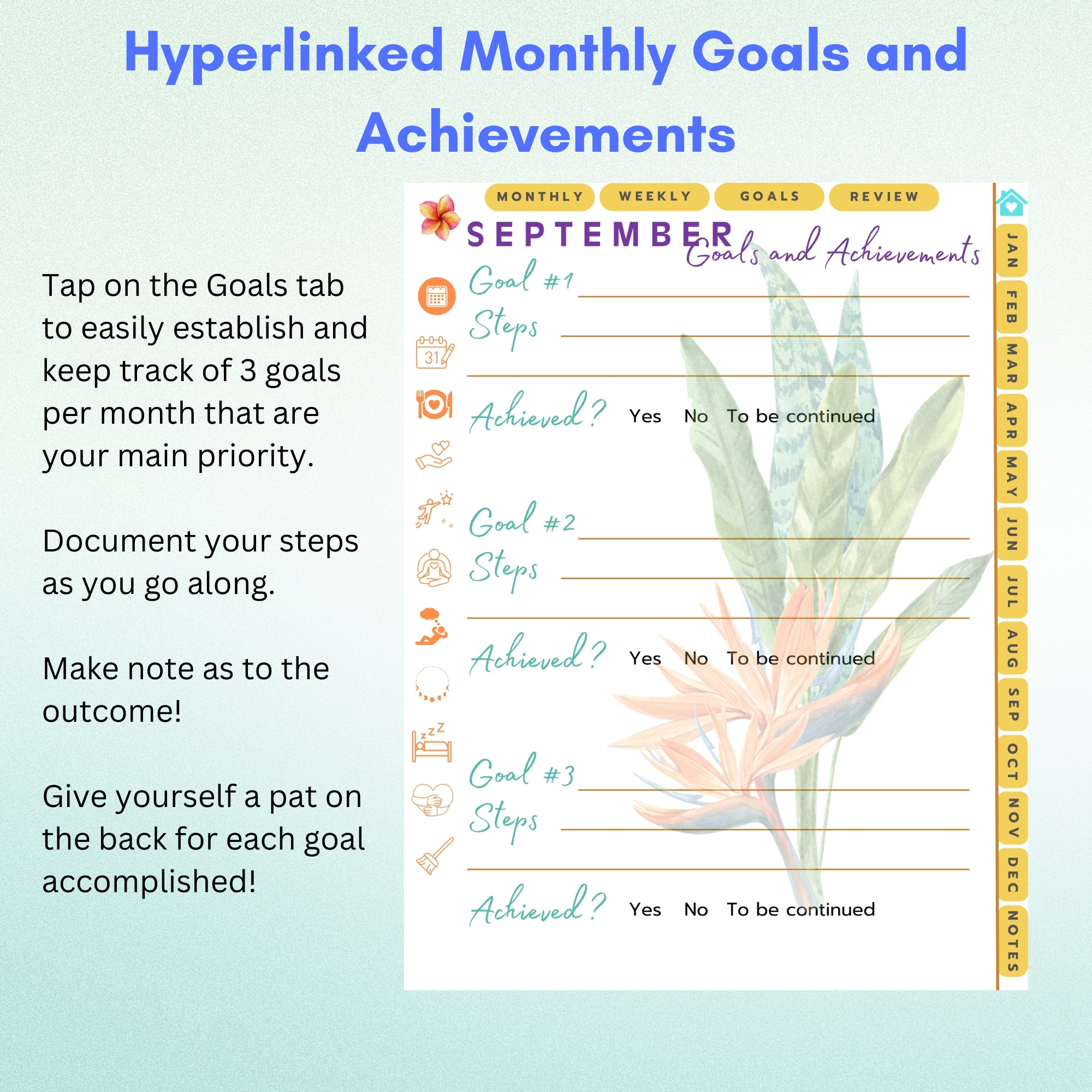 Tropical Flowers Digital Planner — iPad & Tablet | GoodNotes + Notability | Undated 80-Page Hyperlinked PDF