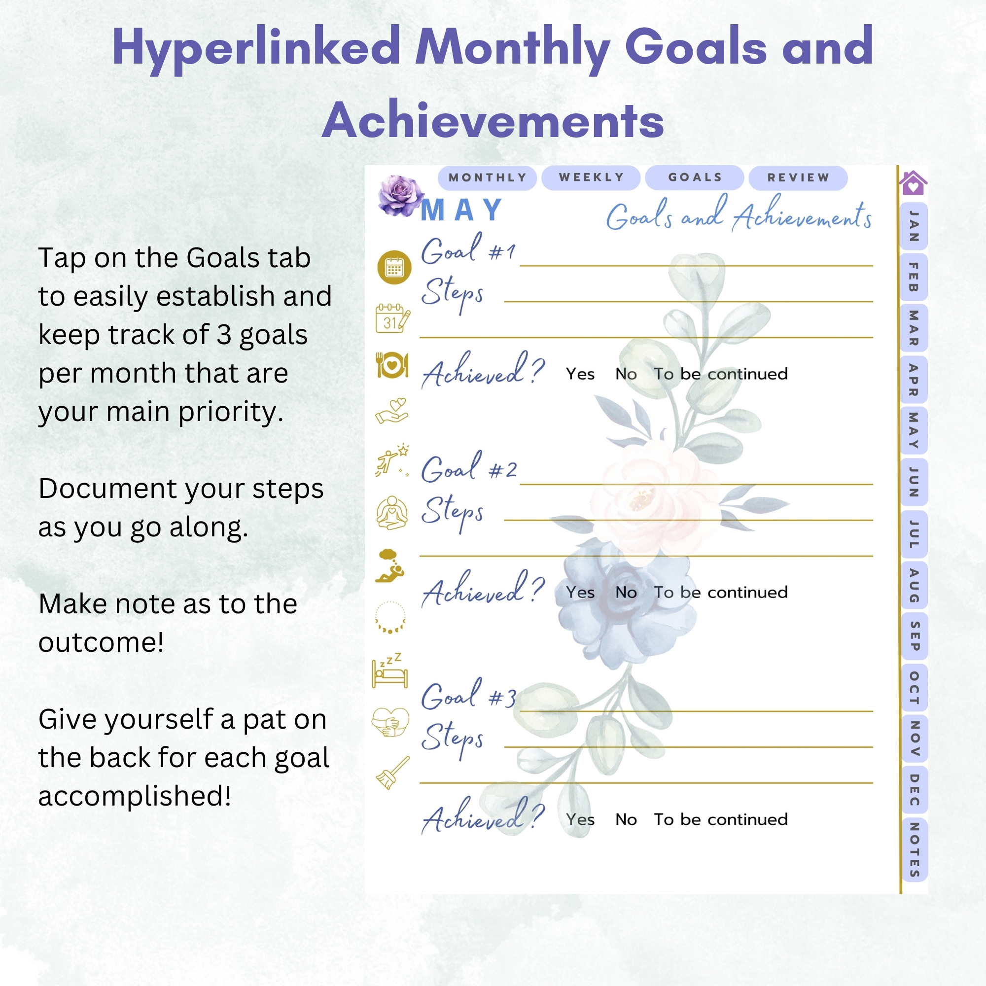 Blue Roses Digital Planner — iPad & Tablet | GoodNotes + Notability | Undated 80-Page Hyperlinked PDF
