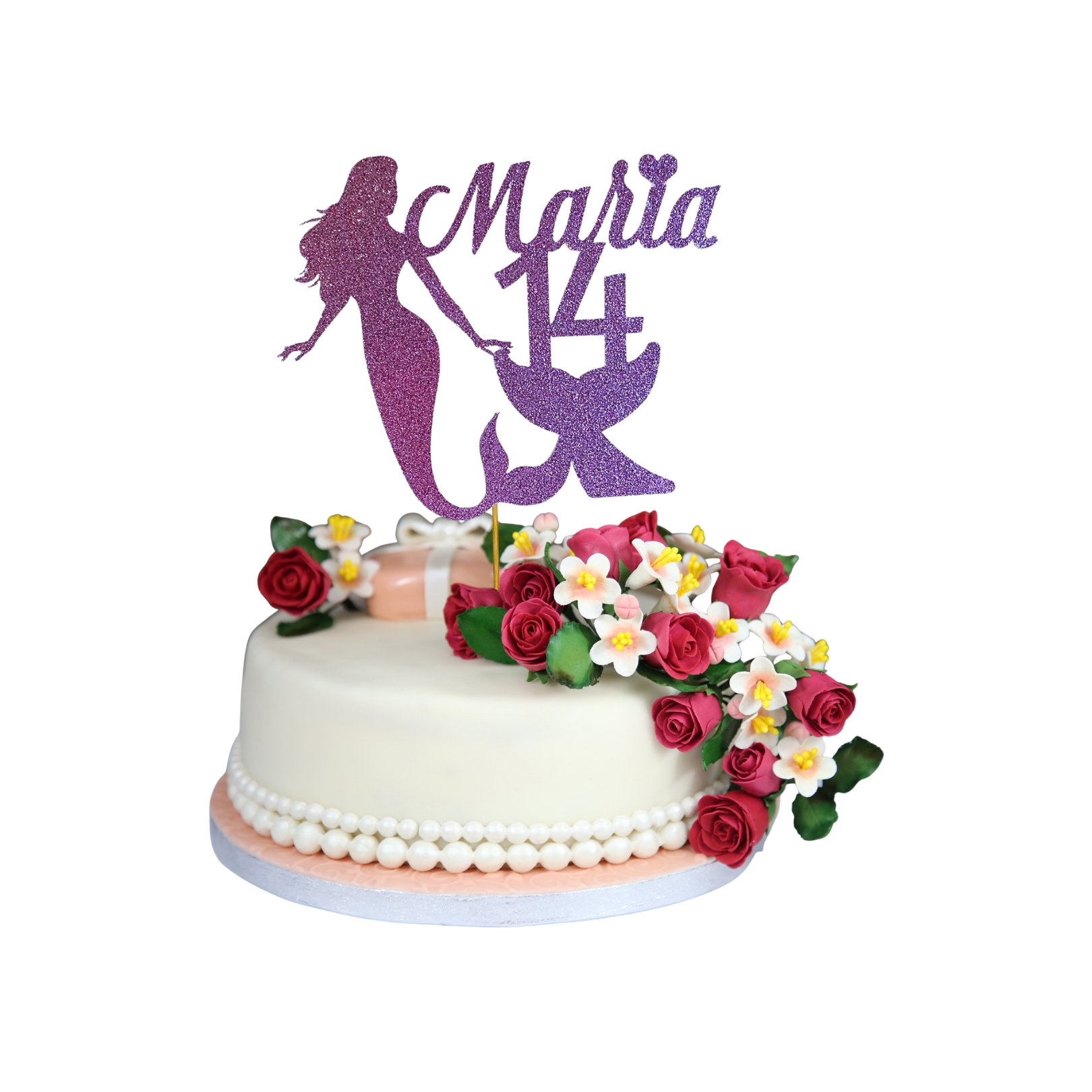 Mermaid Under the Sea Glitter Cake Topper – Birthday Party Decoration – Custom Color