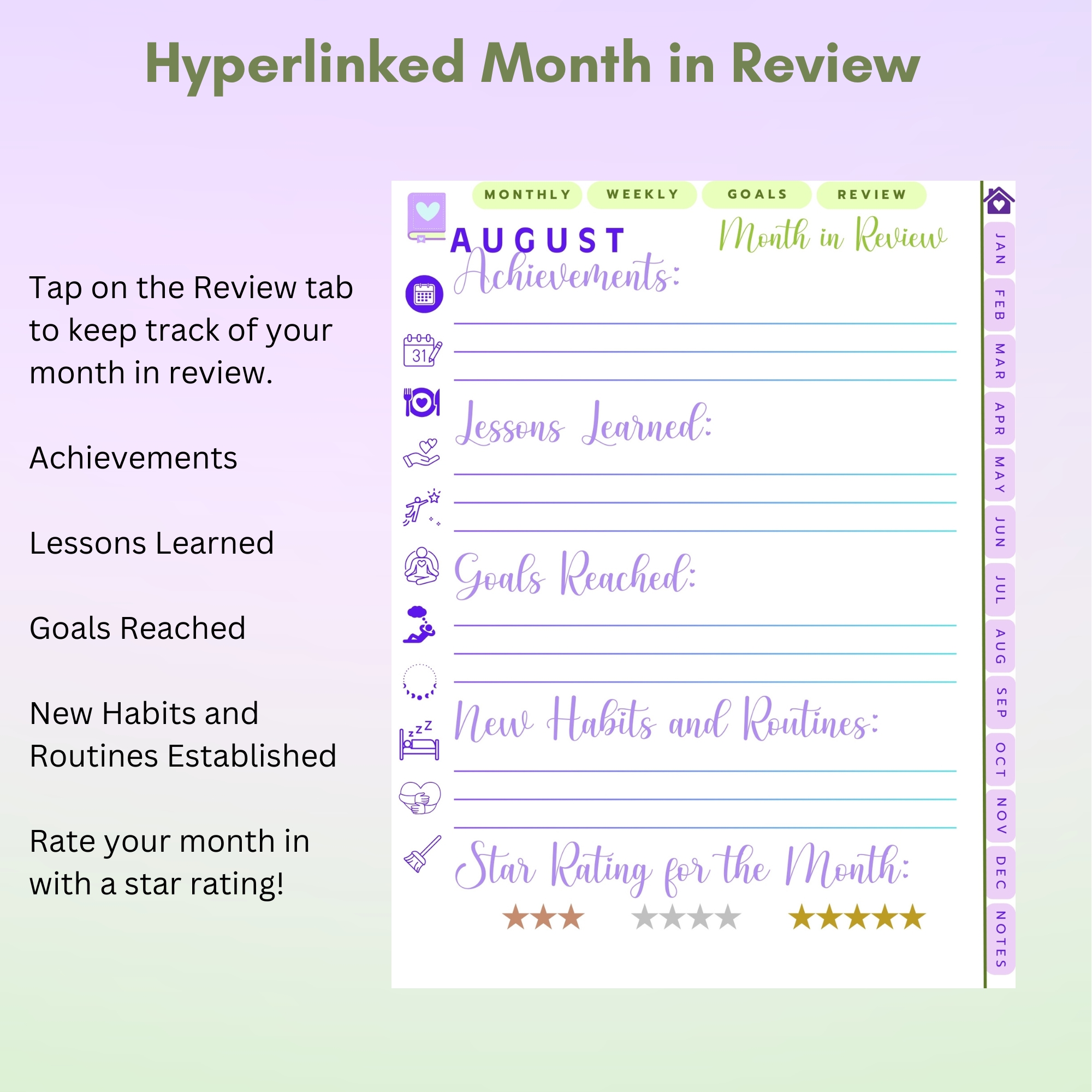 Lavender Digital Planner — iPad & Tablet | GoodNotes + Notability | Undated 80-Page Hyperlinked PDF