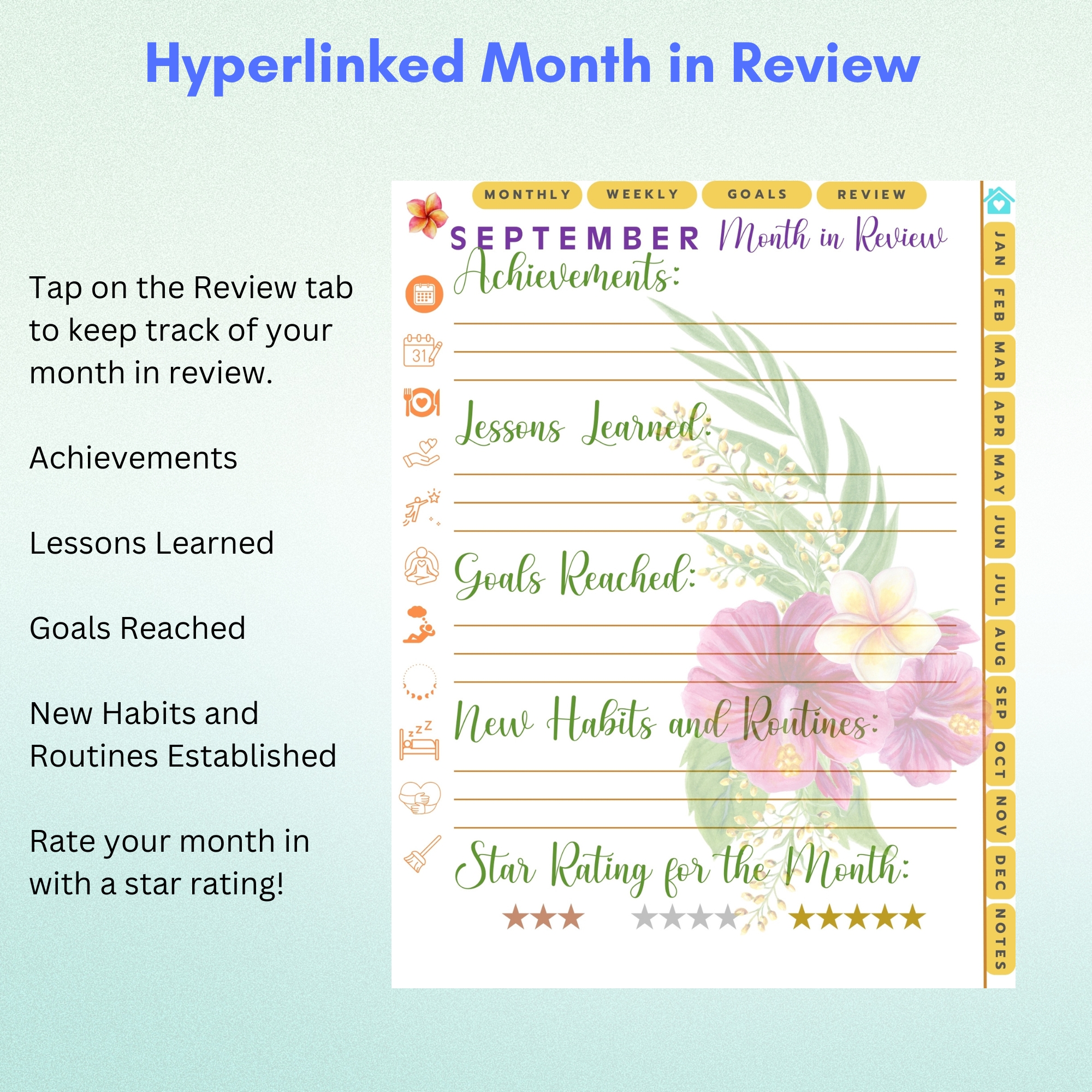 Tropical Flowers Digital Planner — iPad & Tablet | GoodNotes + Notability | Undated 80-Page Hyperlinked PDF