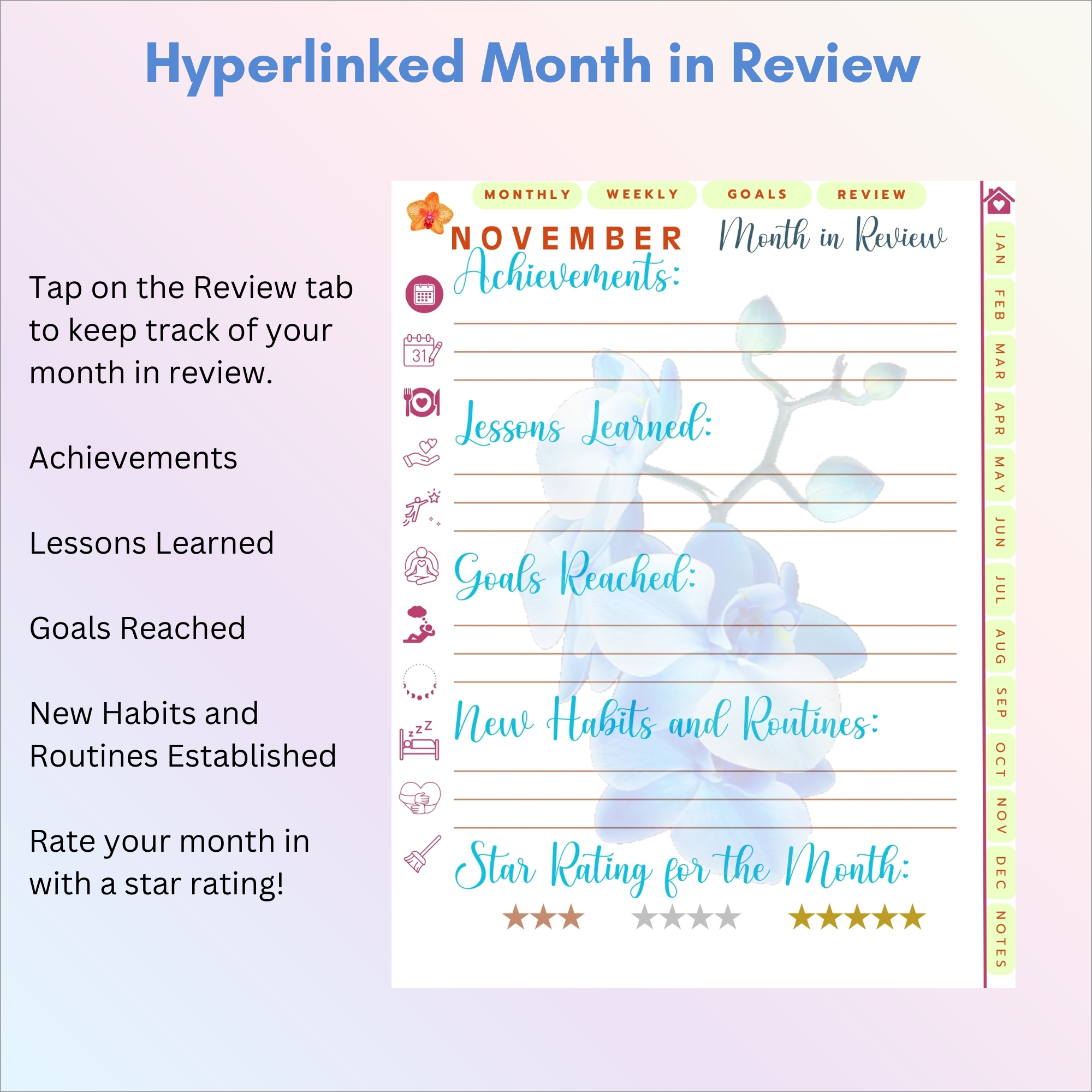 Tropical Orchids Digital Planner | iPad, Tablet | GoodNotes & Notability | Undated 80-Page Hyperlinked PDF