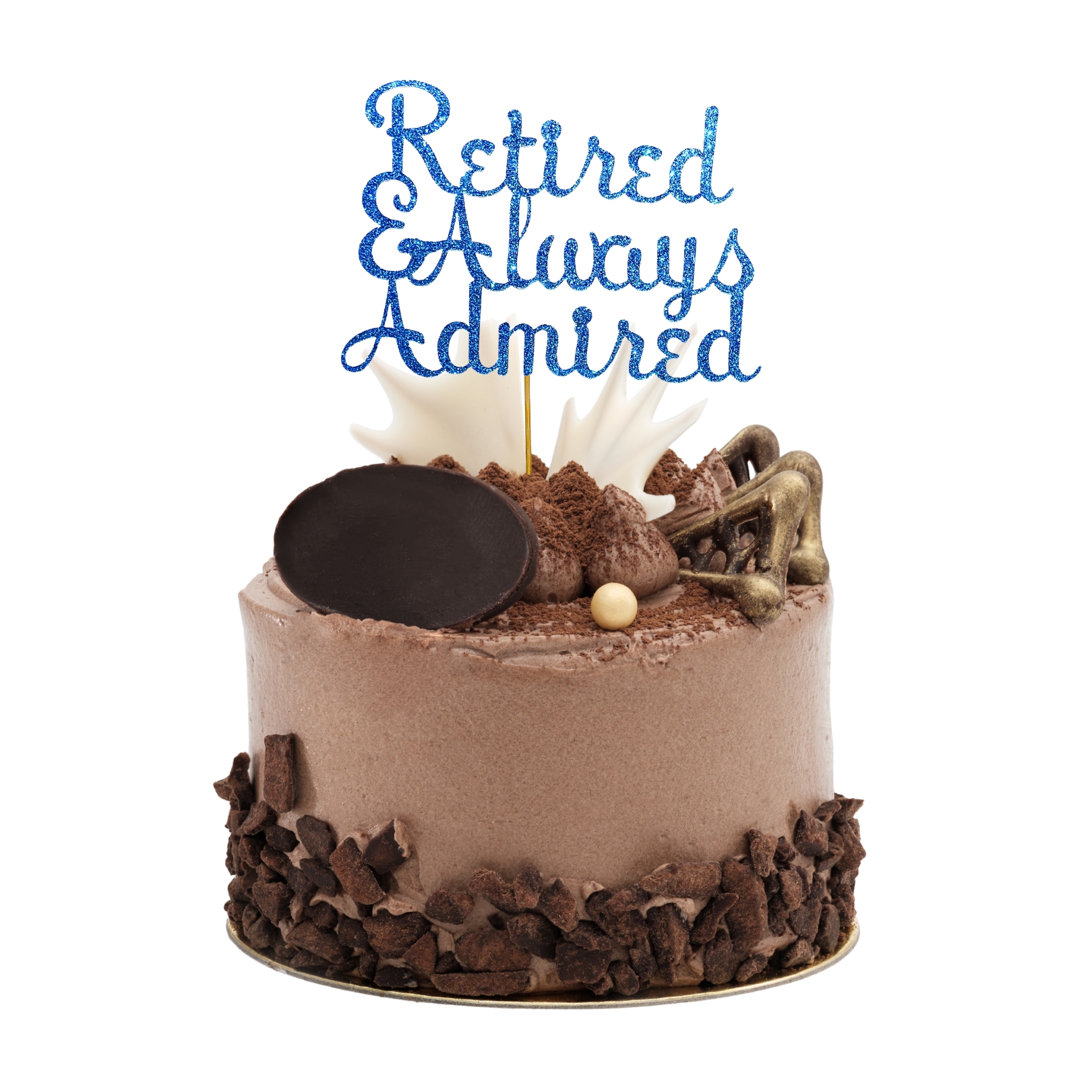 Retired and Always Admired Glitter Cake Topper – Retirement Party Decoration – Custom Color