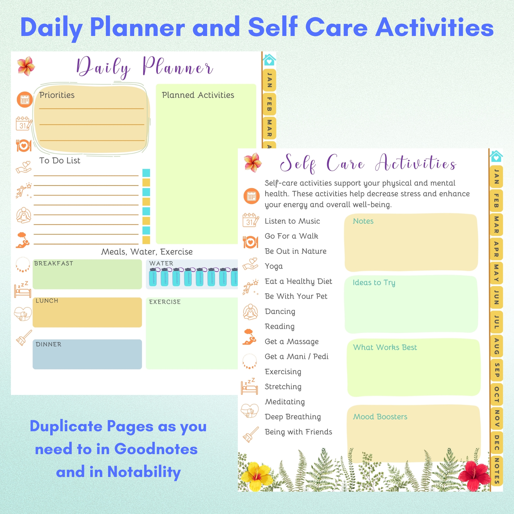 Tropical Flowers Digital Planner — iPad & Tablet | GoodNotes + Notability | Undated 80-Page Hyperlinked PDF