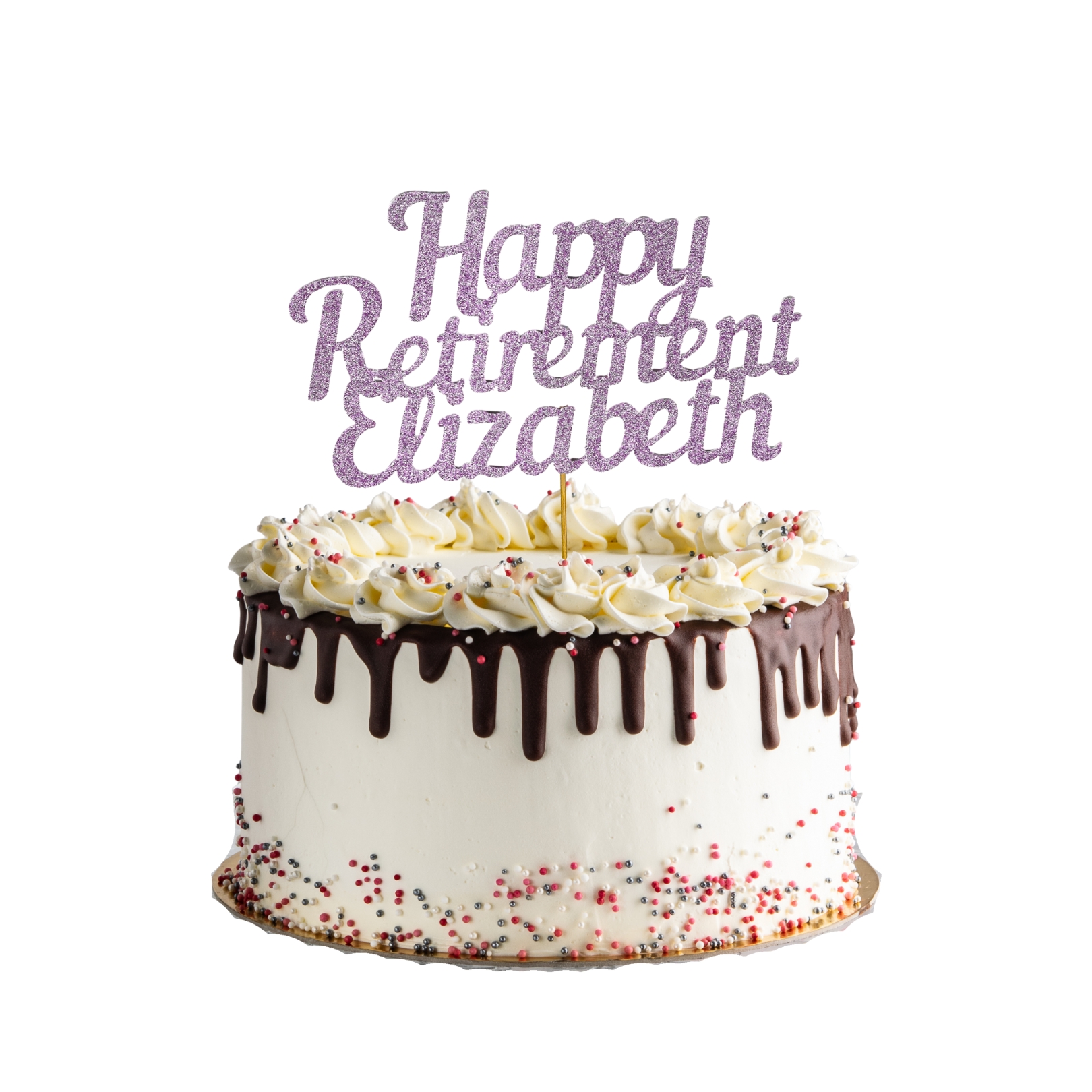 Happy Retirement Glitter Cake Topper – Personalized Any Name – Custom Color