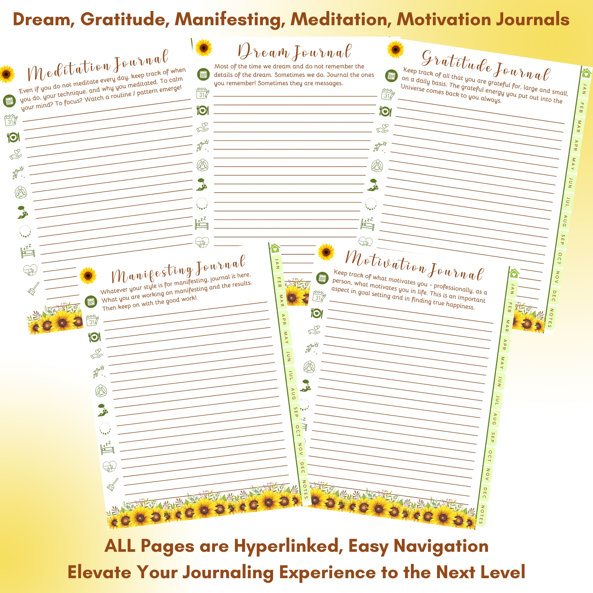 Sunflowers Digital Planner — iPad & Tablet | GoodNotes + Notability | Undated 80-Page Hyperlinked PDF