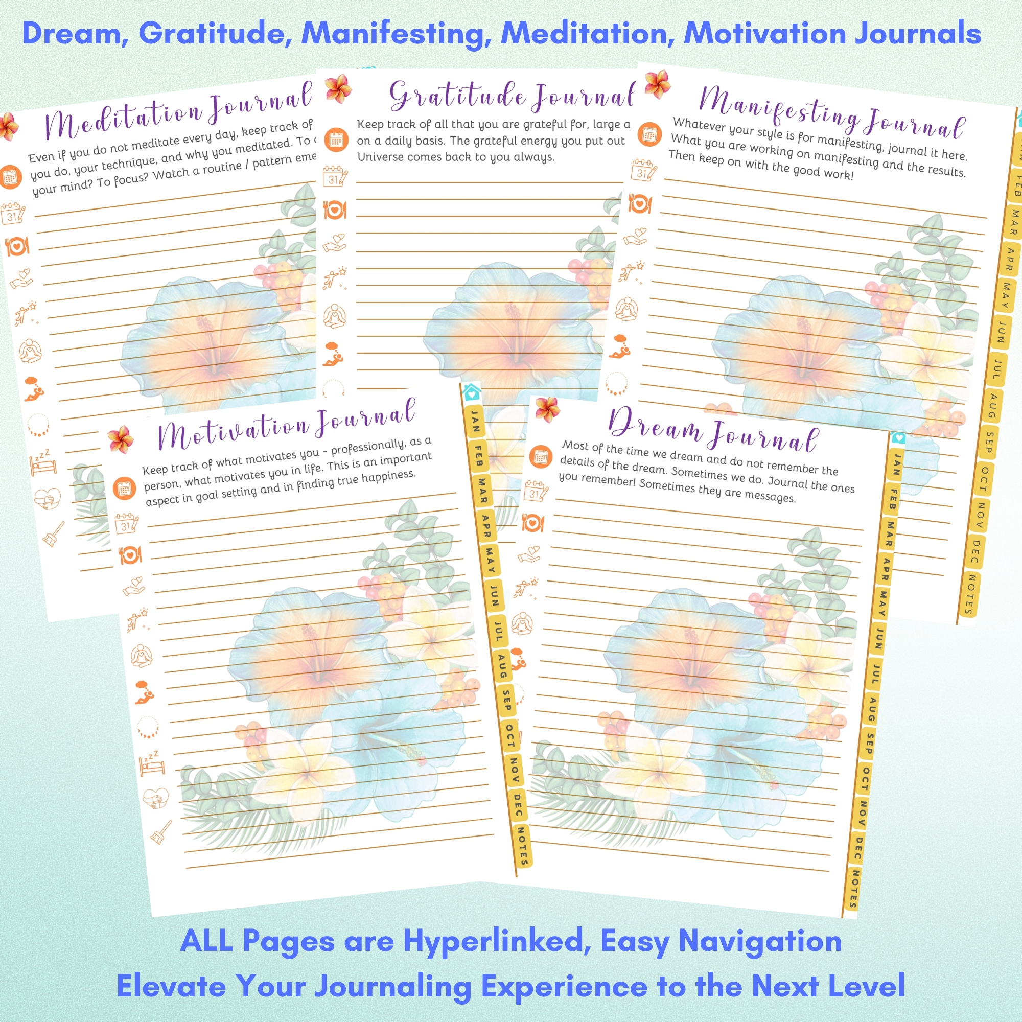 Tropical Flowers Digital Planner — iPad & Tablet | GoodNotes + Notability | Undated 80-Page Hyperlinked PDF