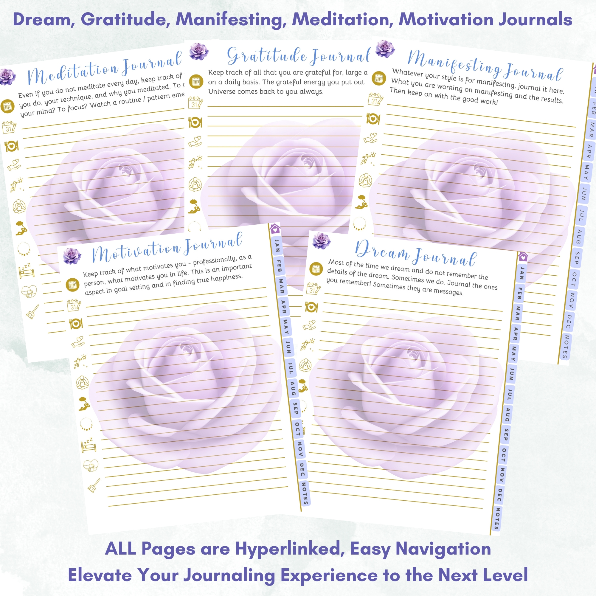 Blue Roses Digital Planner — iPad & Tablet | GoodNotes + Notability | Undated 80-Page Hyperlinked PDF