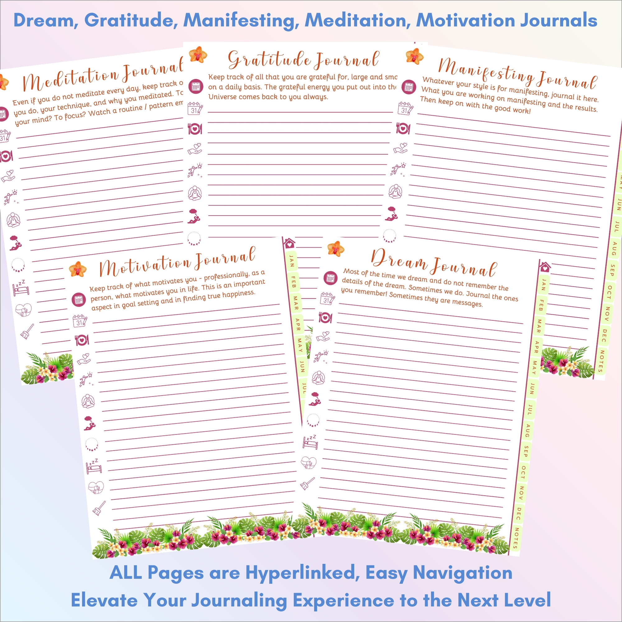 Tropical Orchids Digital Planner | iPad, Tablet | GoodNotes & Notability | Undated 80-Page Hyperlinked PDF