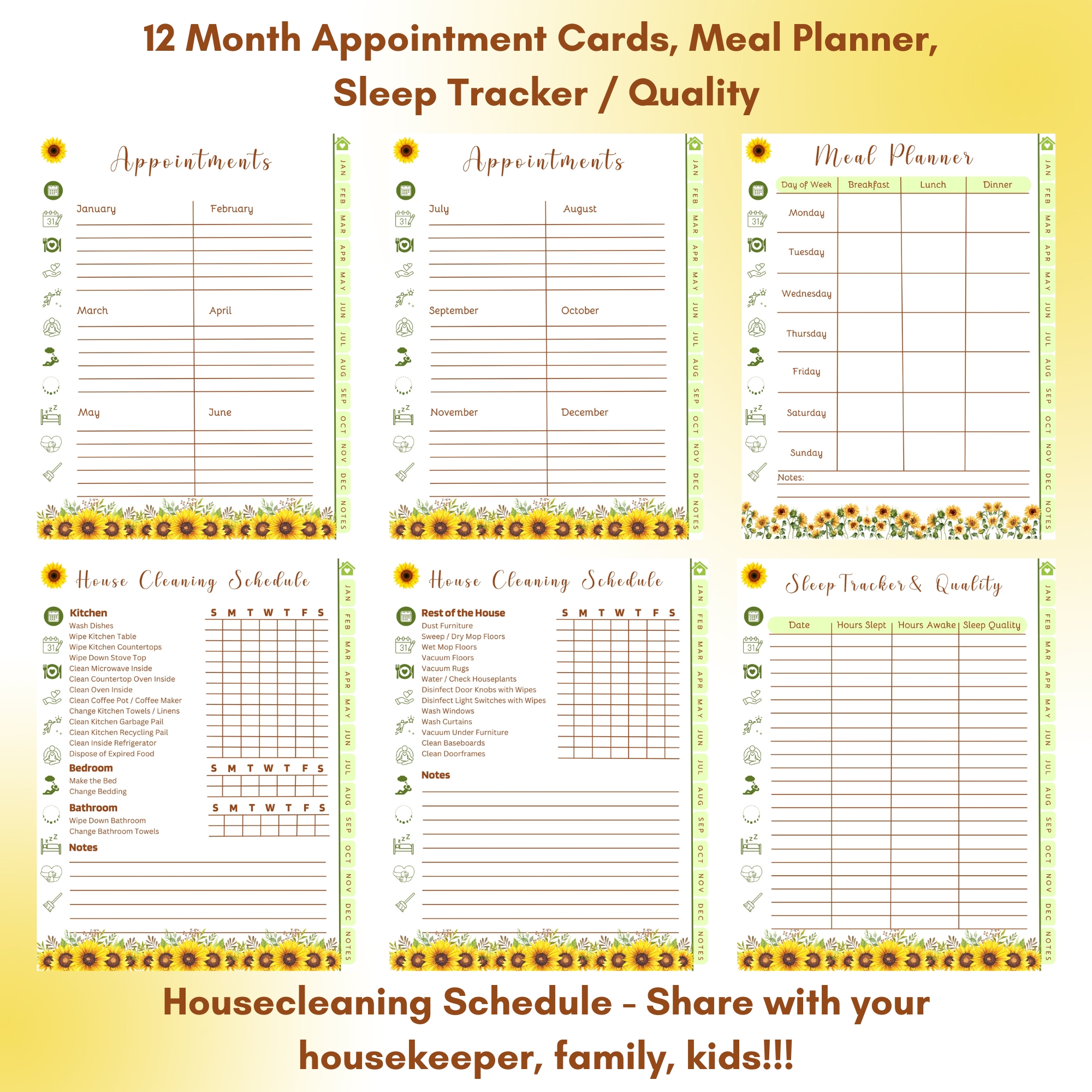 Sunflowers Digital Planner — iPad & Tablet | GoodNotes + Notability | Undated 80-Page Hyperlinked PDF