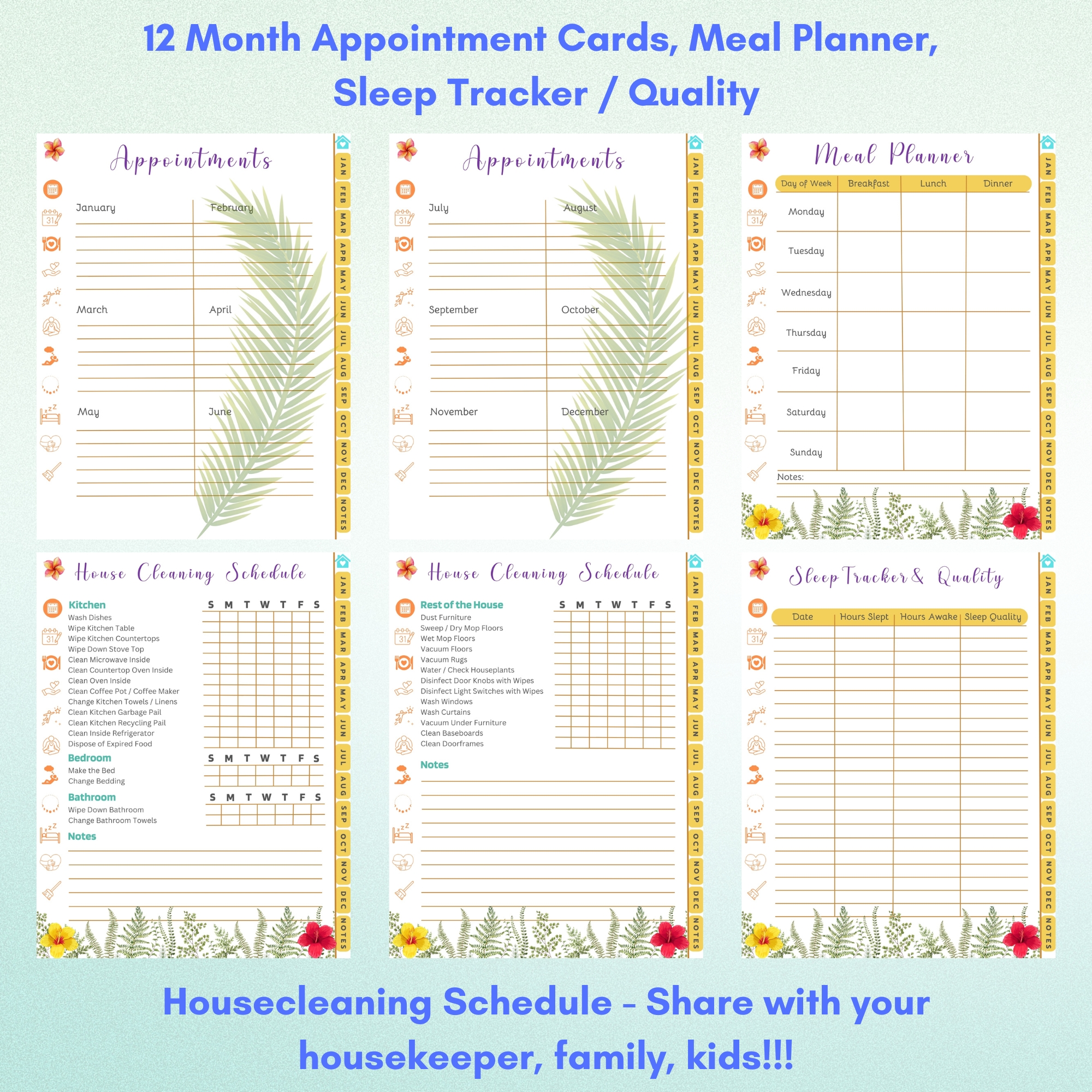 Tropical Flowers Digital Planner — iPad & Tablet | GoodNotes + Notability | Undated 80-Page Hyperlinked PDF