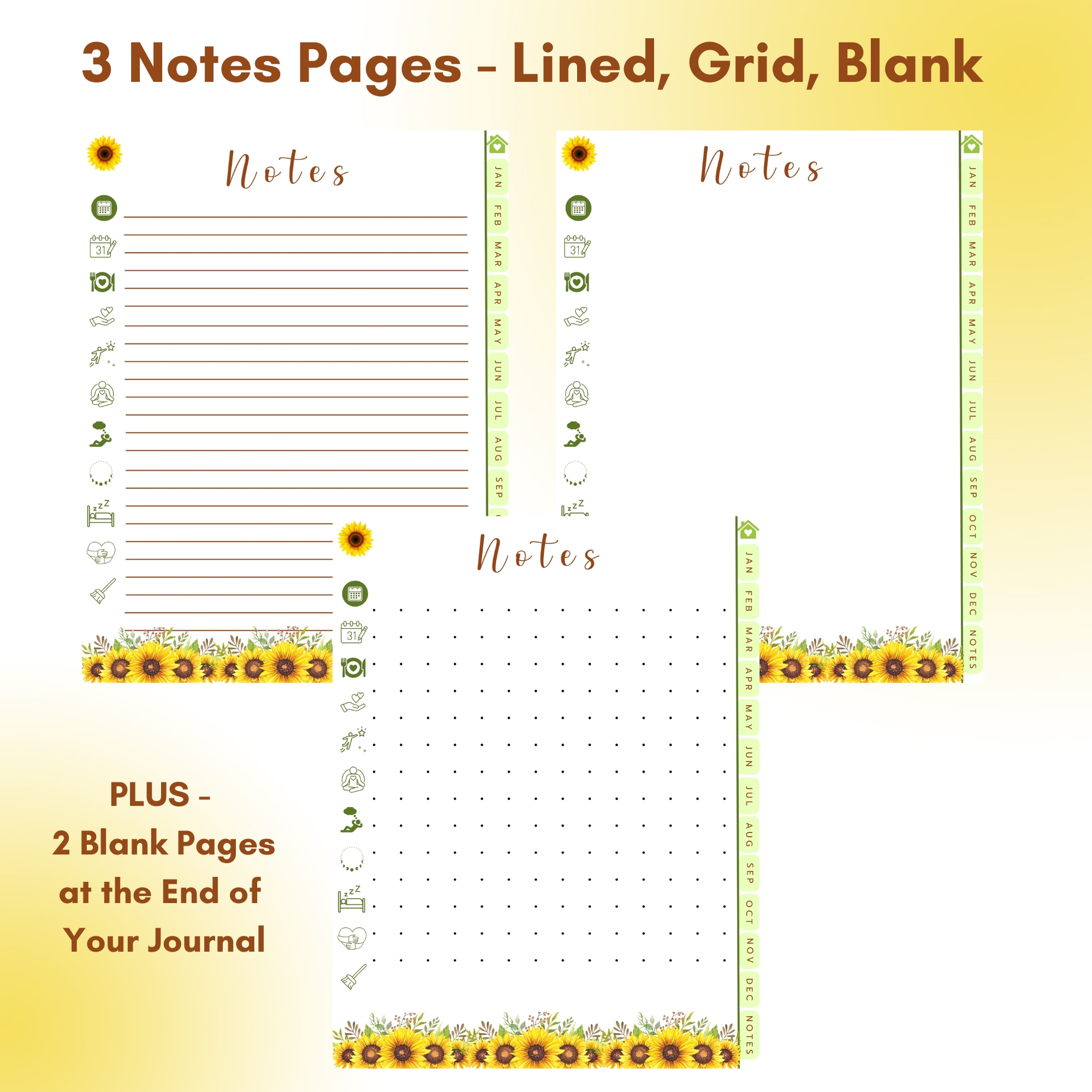 Sunflowers Digital Planner — iPad & Tablet | GoodNotes + Notability | Undated 80-Page Hyperlinked PDF