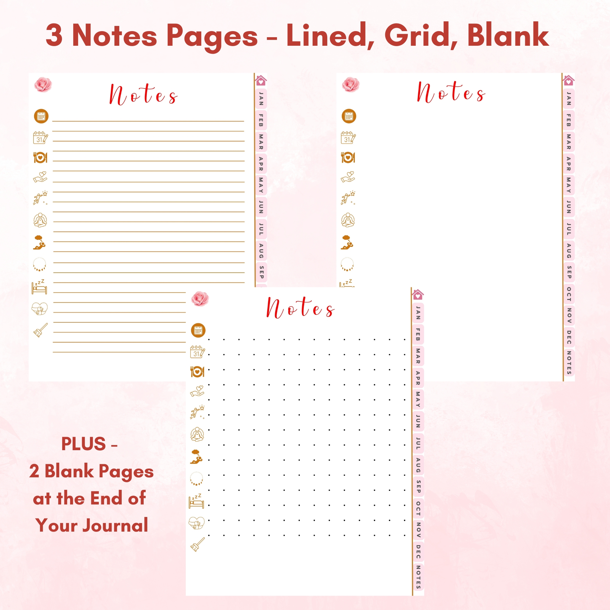 Pink Roses Digital Planner — iPad & Tablet | GoodNotes + Notability | Undated 80-Page Hyperlinked PDF