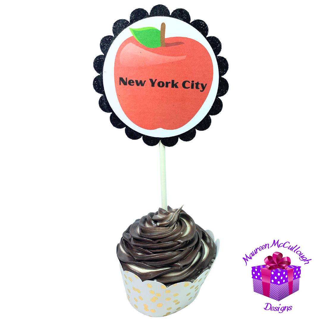 New York City Skyline Glitter Cupcake Toppers – Birthday Party Decorations – Set of 12