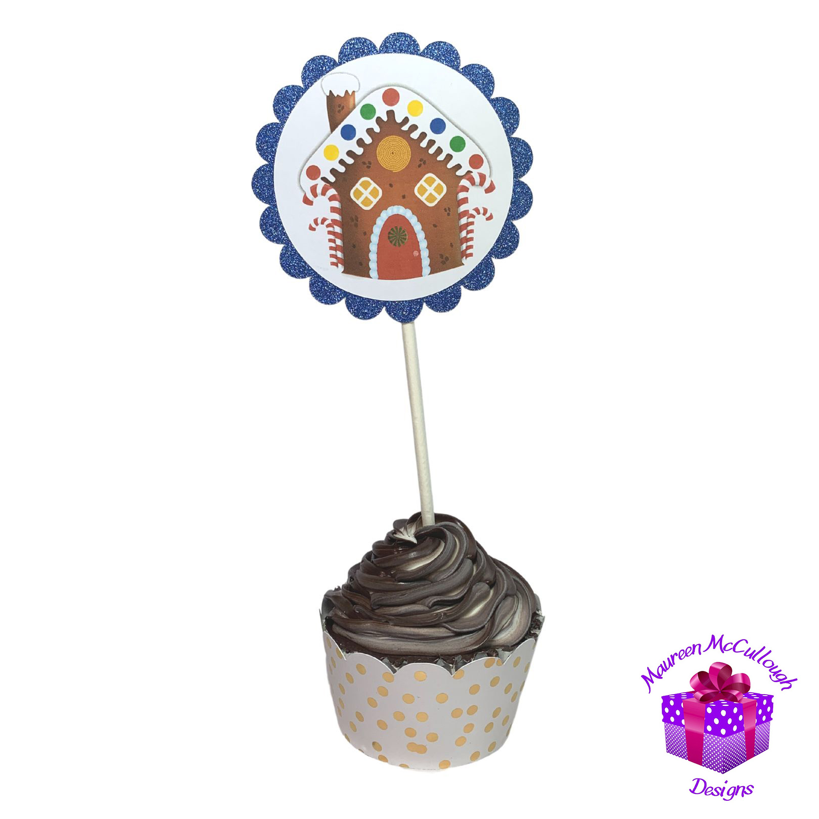 Christmas Winter Birthday Cupcake Toppers Gingerbread House Set 01
