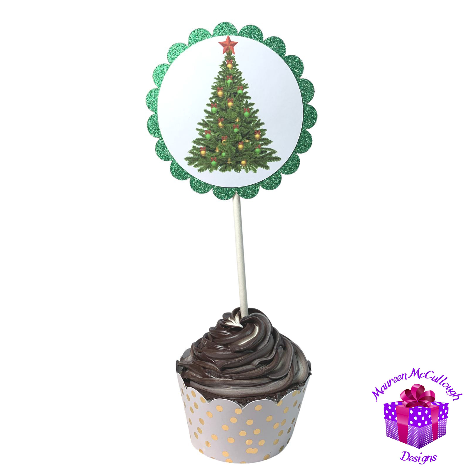 Christmas Winter Birthday Cupcake Toppers Christmas Tree Set 02
