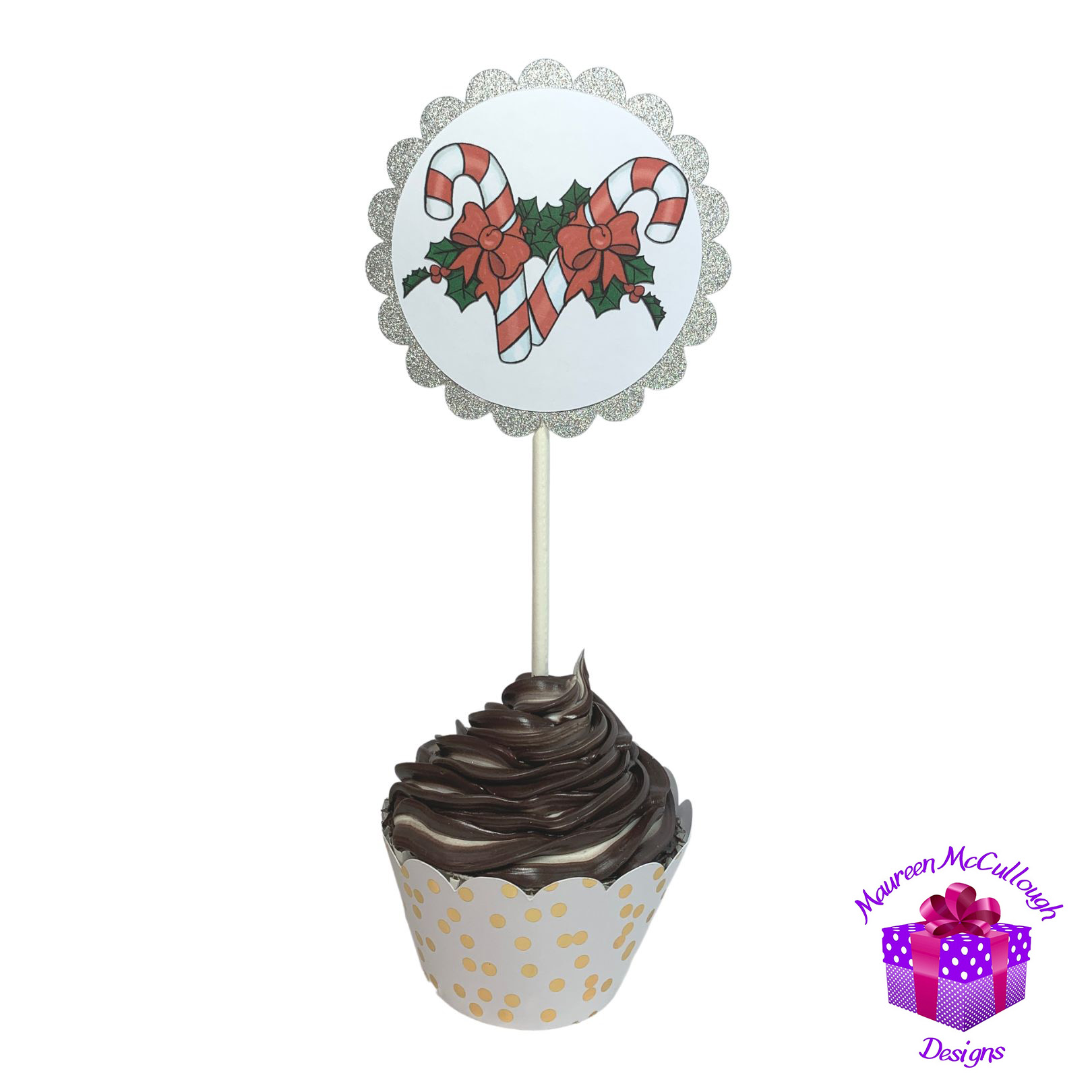 Christmas Winter Birthday Cupcake Toppers Candy Canes Set 03