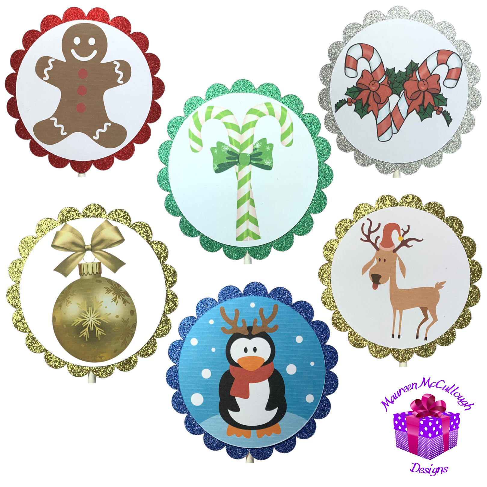 Christmas Winter Birthday Cupcake Toppers Candy Canes Set 03