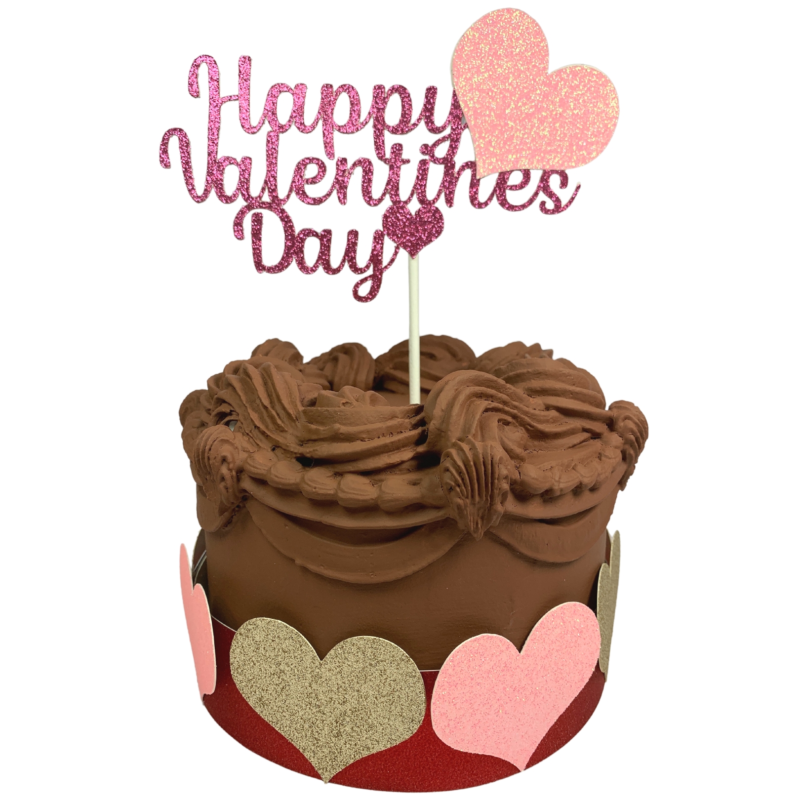 Happy Valentines Day Cake Topper Fuchsia Pink Glitter Hearts Style 1