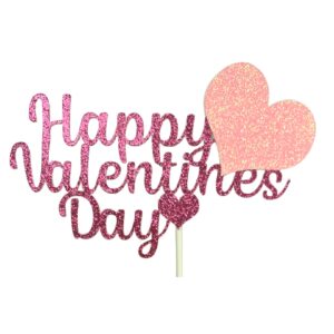 Happy Valentines Day Cake Topper Fuchsia Pink Glitter Hearts Style 1