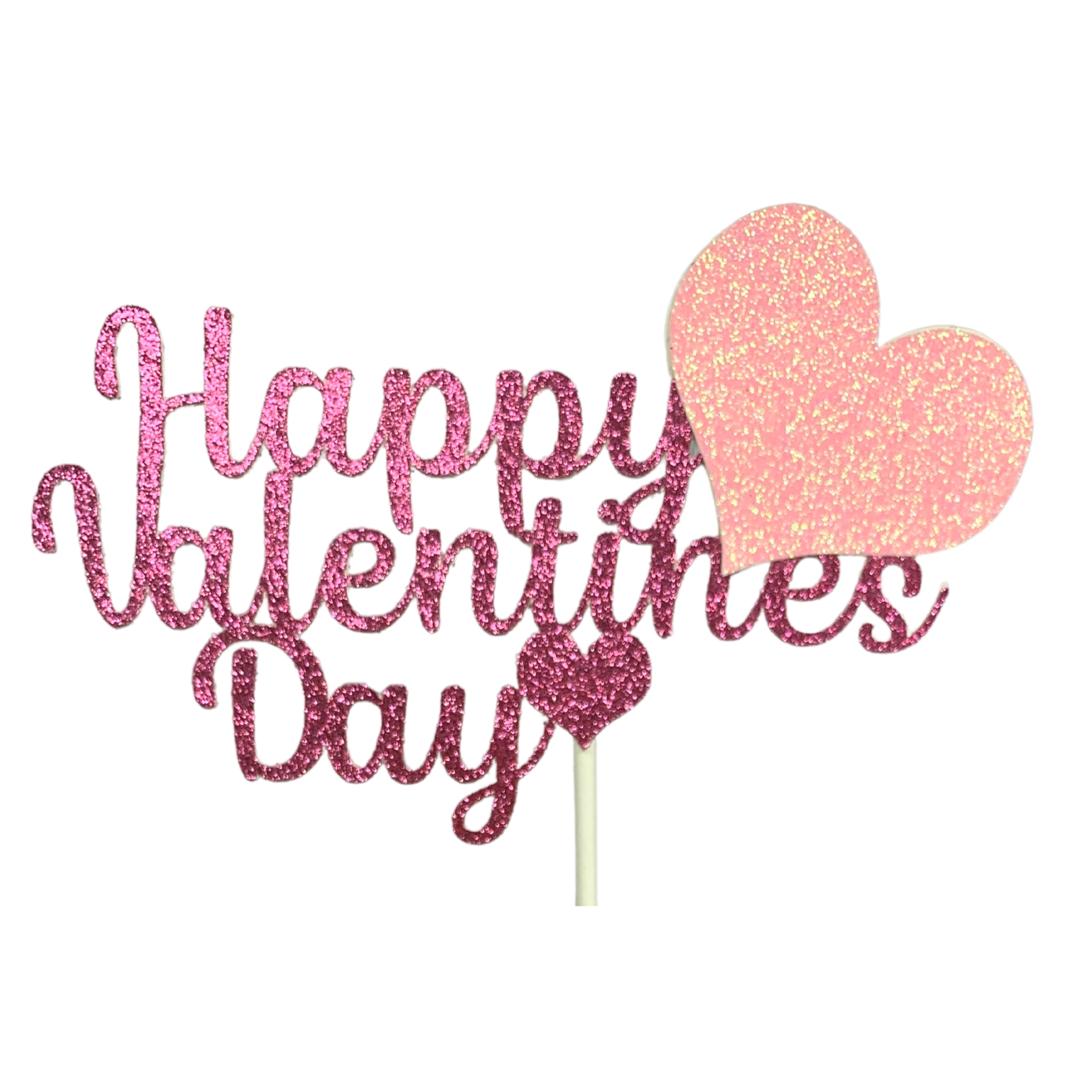 Happy Valentines Day Cake Topper Fuchsia Pink Glitter Hearts Style 1