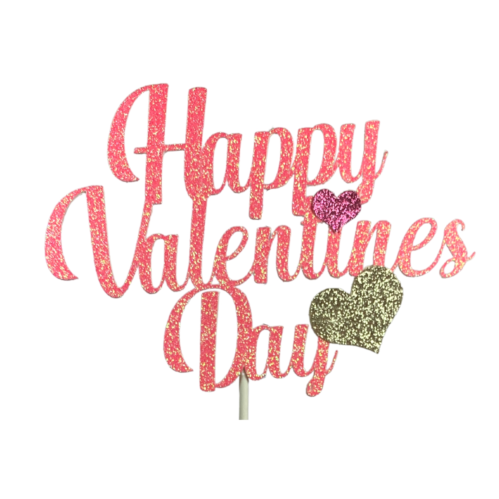 Happy Valentines Day Cake Topper Rose Pink Glitter Hearts Style 3