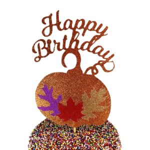 Happy Birthday Autumn Thanksgiving Cake Topper Table Centerpiece