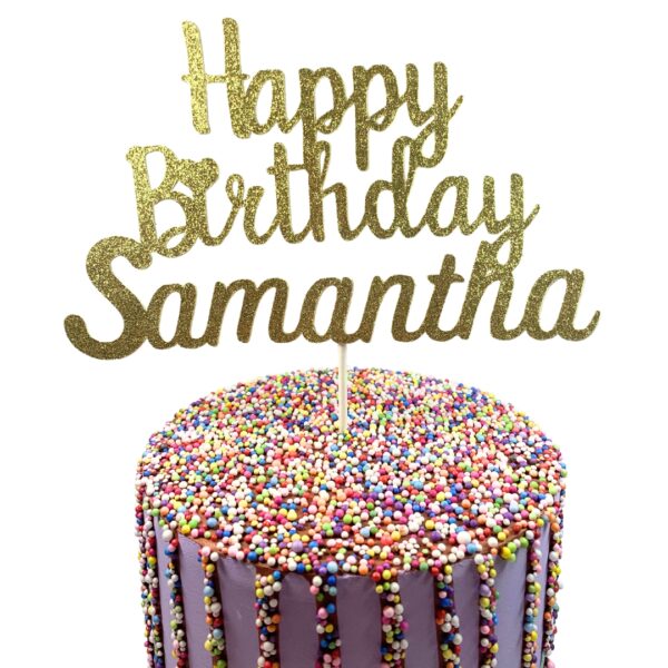Happy Birthday Glitter Cake Topper – Personalized Any Name – Custom Color